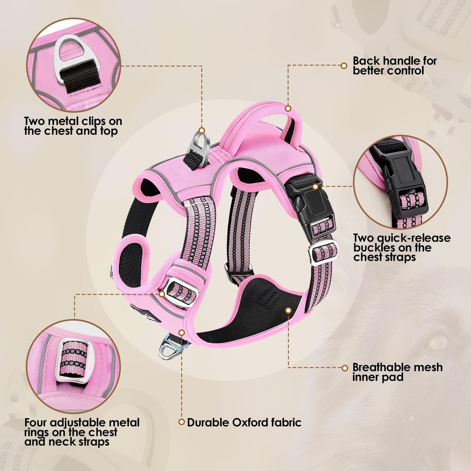 image:imageSlowTon No Pull Dog Harness Heavy Duty No Choke Pet Harness with 2 Leash Clips and Easy Control Vertical Handle Adjustable Soft Padded Dog Vest for Small Medium and Large DogsYellow Camo LargeEPink