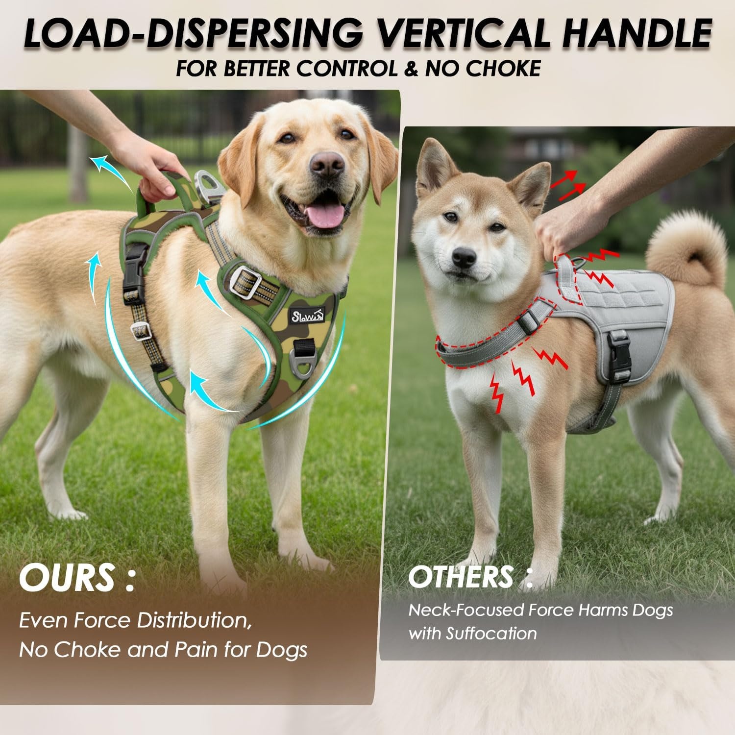 image:imageSlowTon No Pull Dog Harness Heavy Duty No Choke Pet Harness with 2 Leash Clips and Easy Control Vertical Handle Adjustable Soft Padded Dog Vest for Small Medium and Large DogsYellow Camo LargeHGreen Camouflage
