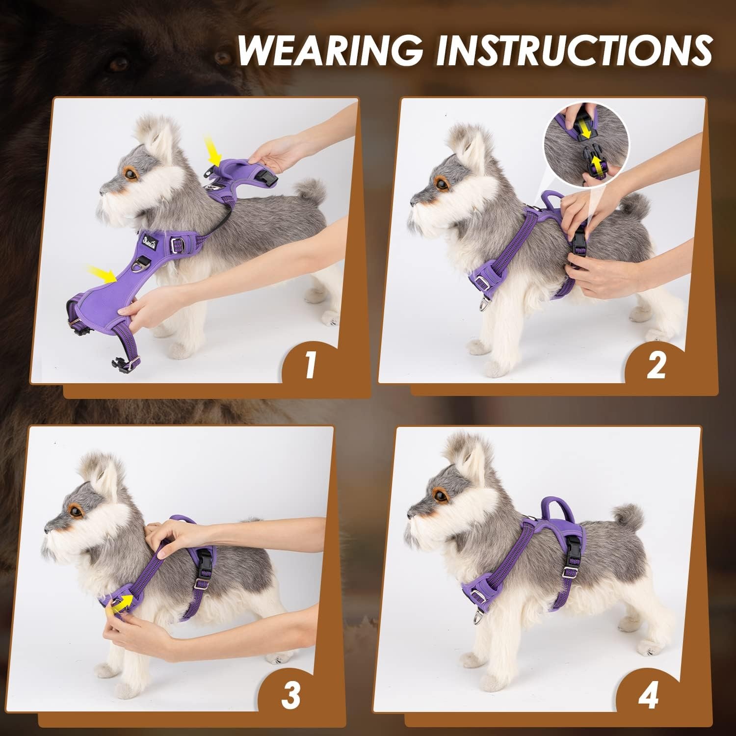 image:imageSlowTon No Pull Dog Harness Heavy Duty No Choke Pet Harness with 2 Leash Clips and Easy Control Vertical Handle Adjustable Soft Padded Dog Vest for Small Medium and Large DogsYellow Camo LargeDPurple