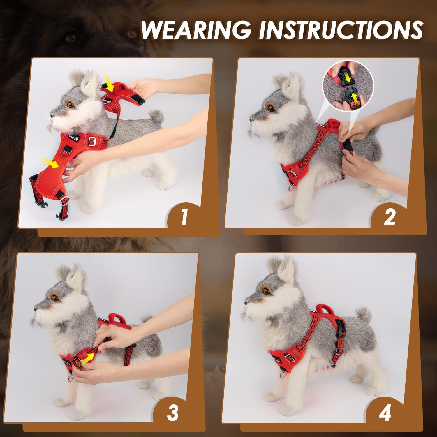 image:imageSlowTon No Pull Dog Harness Heavy Duty No Choke Pet Harness with 2 Leash Clips and Easy Control Vertical Handle Adjustable Soft Padded Dog Vest for Small Medium and Large DogsYellow Camo LargeCRed