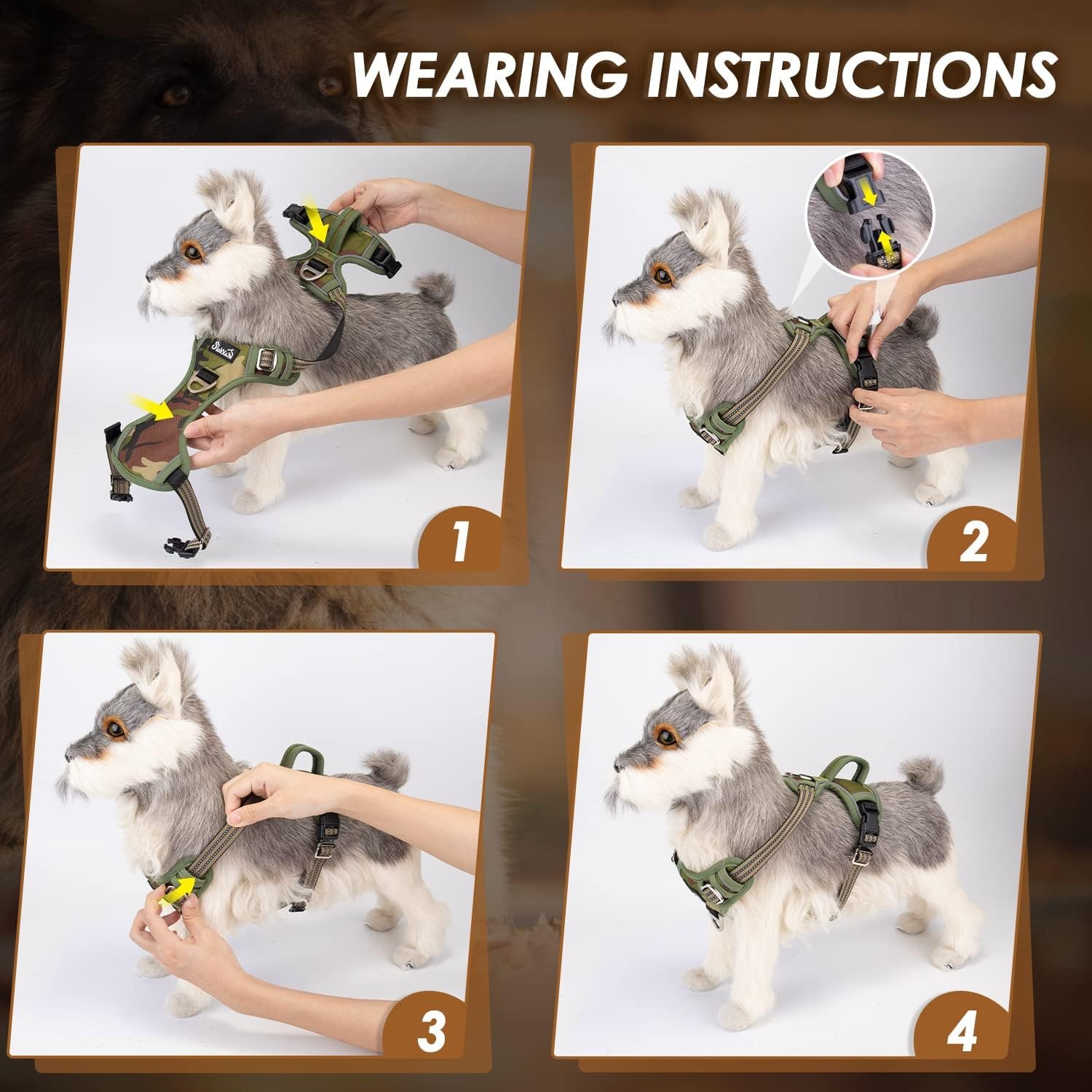 image:imageSlowTon No Pull Dog Harness Heavy Duty No Choke Pet Harness with 2 Leash Clips and Easy Control Vertical Handle Adjustable Soft Padded Dog Vest for Small Medium and Large DogsYellow Camo LargeHGreen Camouflage