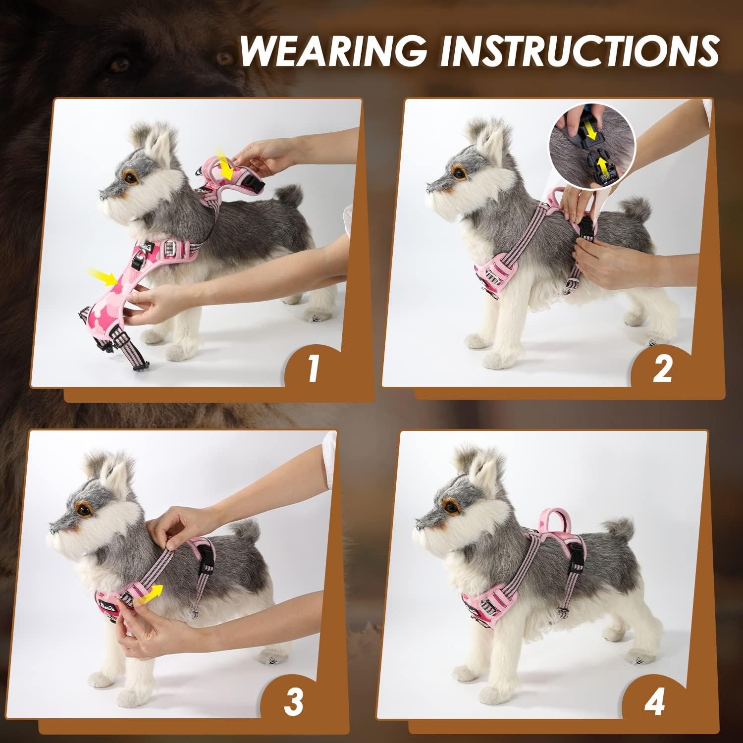 image:imageSlowTon No Pull Dog Harness Heavy Duty No Choke Pet Harness with 2 Leash Clips and Easy Control Vertical Handle Adjustable Soft Padded Dog Vest for Small Medium and Large DogsYellow Camo LargeJPink Camouflage