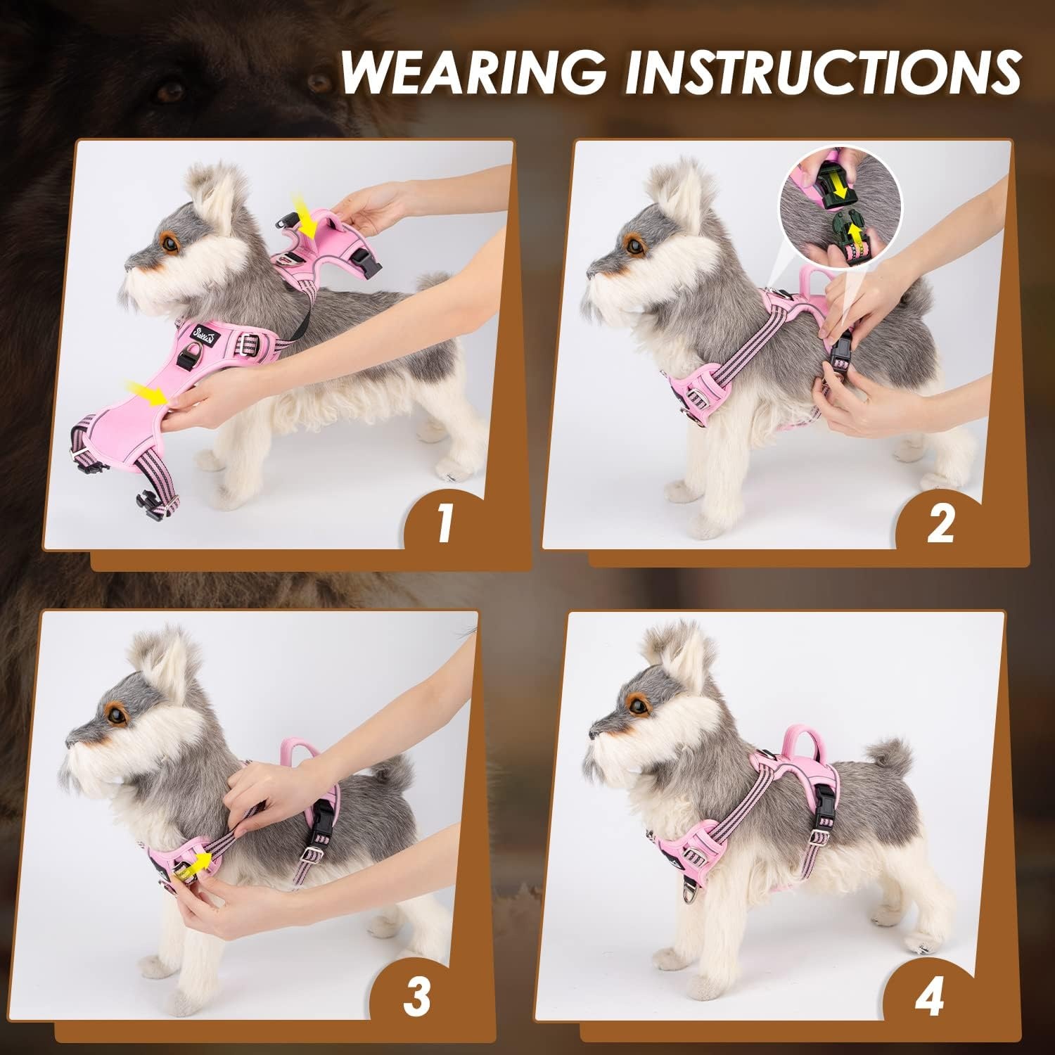 image:imageSlowTon No Pull Dog Harness Heavy Duty No Choke Pet Harness with 2 Leash Clips and Easy Control Vertical Handle Adjustable Soft Padded Dog Vest for Small Medium and Large DogsYellow Camo LargeEPink