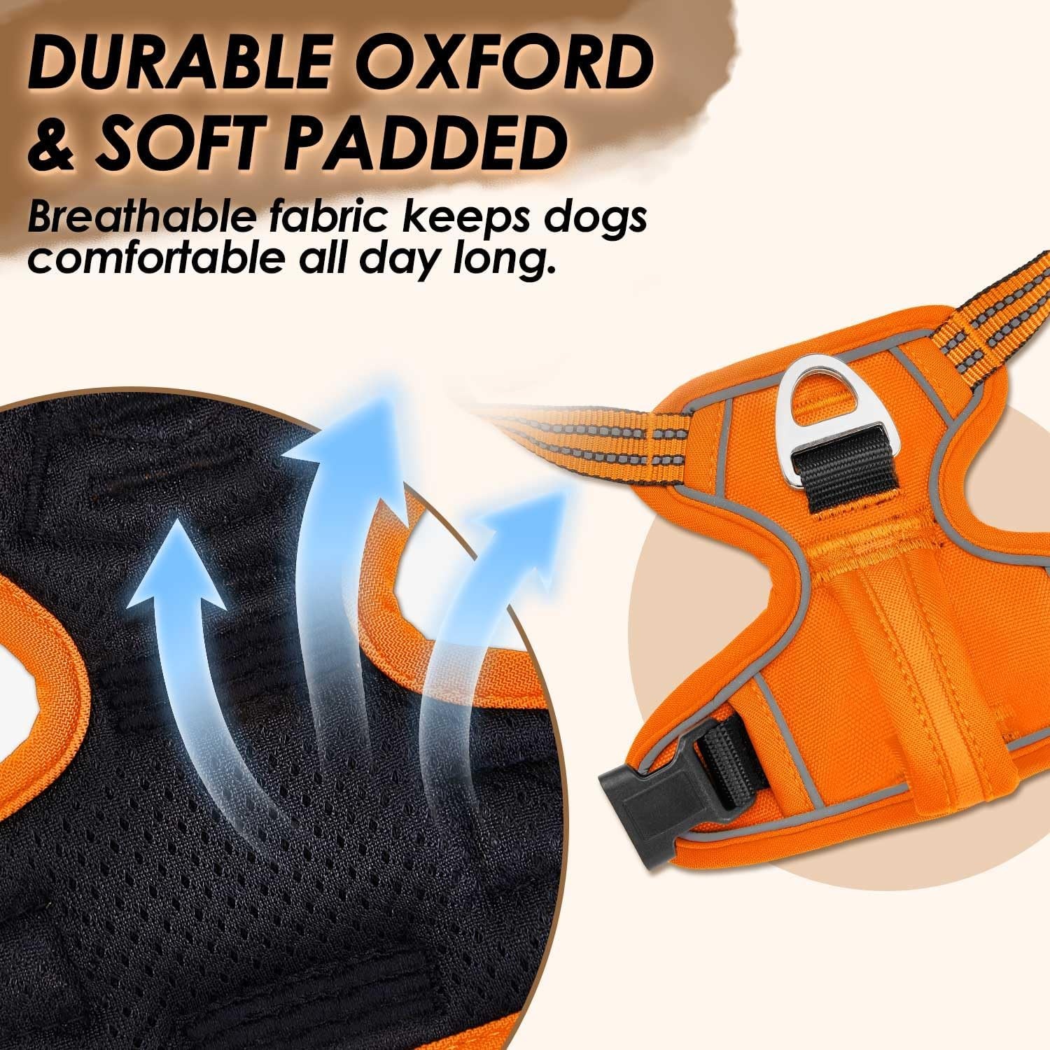image:imageSlowTon No Pull Dog Harness Heavy Duty No Choke Pet Harness with 2 Leash Clips and Easy Control Vertical Handle Adjustable Soft Padded Dog Vest for Small Medium and Large DogsYellow Camo LargeBOrange