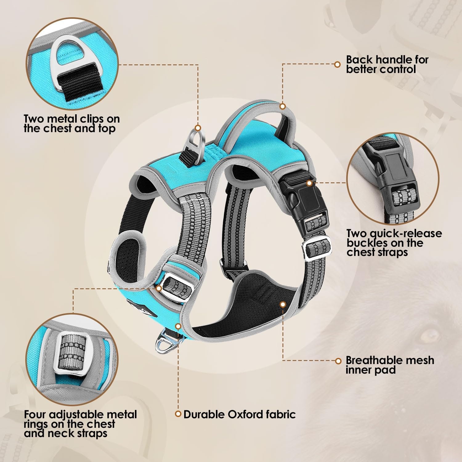 image:imageSlowTon No Pull Dog Harness Heavy Duty No Choke Pet Harness with 2 Leash Clips and Easy Control Vertical Handle Adjustable Soft Padded Dog Vest for Small Medium and Large DogsYellow Camo LargeFBlue