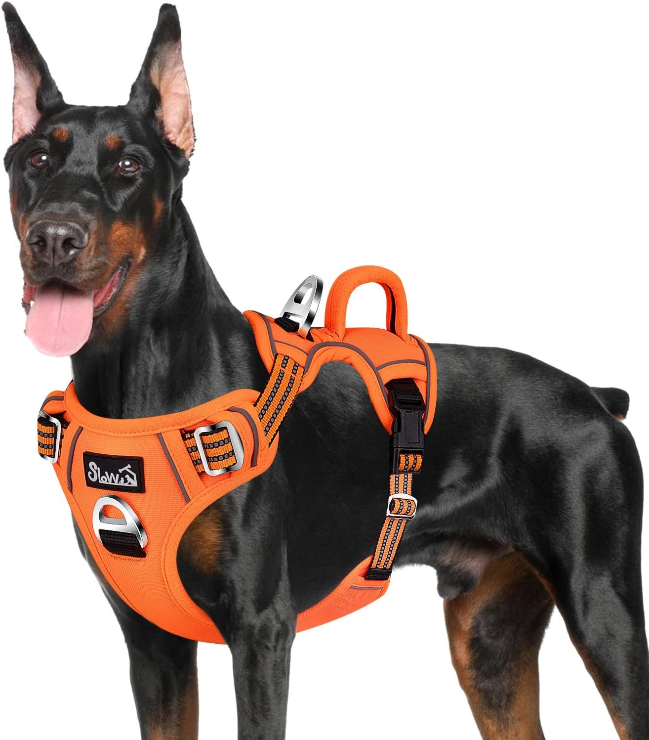 image:imageSlowTon No Pull Dog Harness Heavy Duty No Choke Pet Harness with 2 Leash Clips and Easy Control Vertical Handle Adjustable Soft Padded Dog Vest for Small Medium and Large DogsYellow Camo LargeBOrange