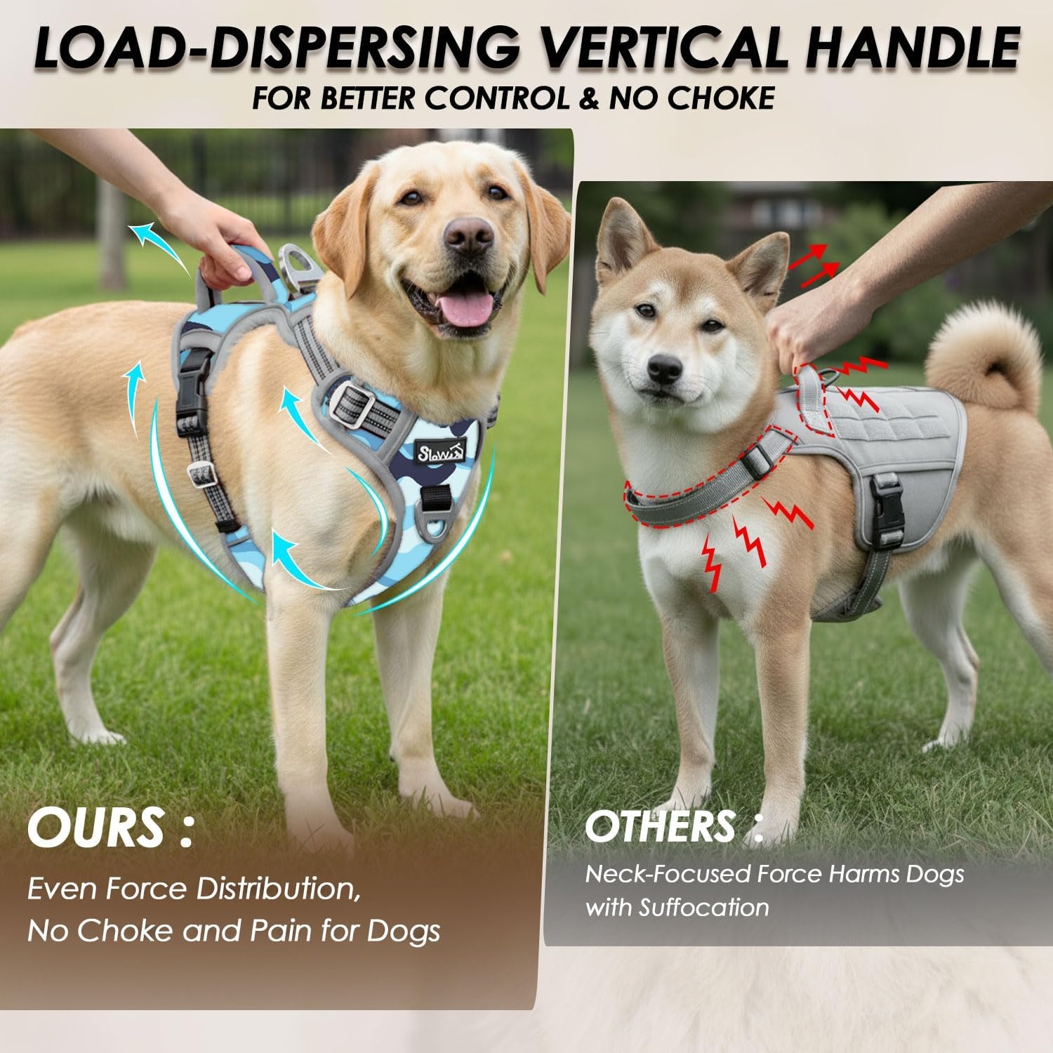 image:imageSlowTon No Pull Dog Harness Heavy Duty No Choke Pet Harness with 2 Leash Clips and Easy Control Vertical Handle Adjustable Soft Padded Dog Vest for Small Medium and Large DogsYellow Camo LargeKBlue Camouflage