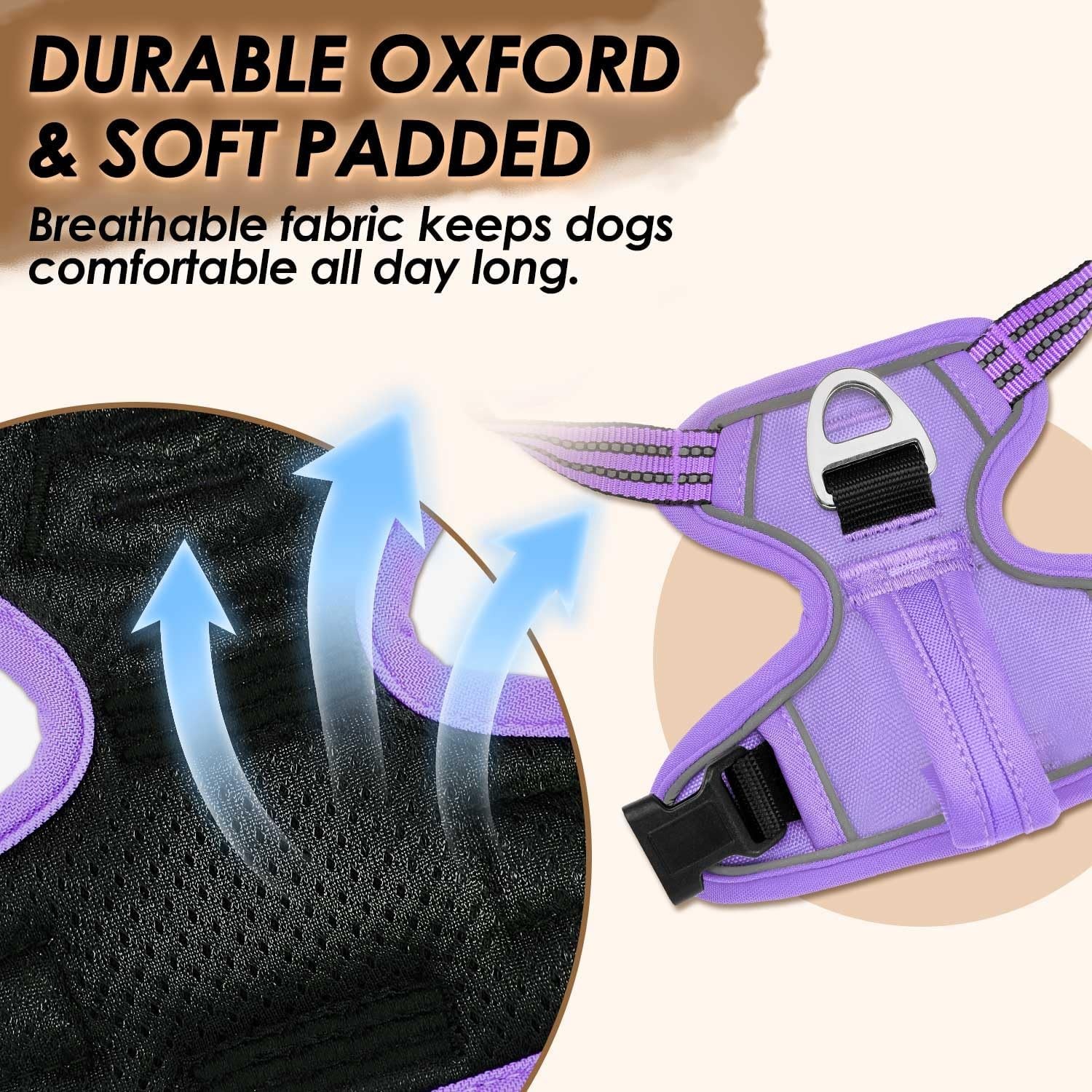 image:imageSlowTon No Pull Dog Harness Heavy Duty No Choke Pet Harness with 2 Leash Clips and Easy Control Vertical Handle Adjustable Soft Padded Dog Vest for Small Medium and Large DogsYellow Camo LargeDPurple