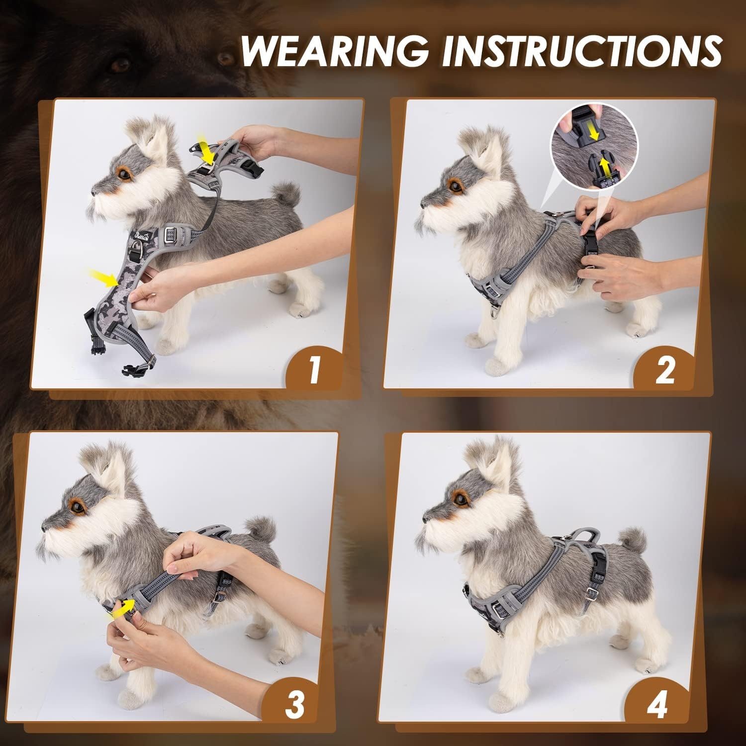 image:imageSlowTon No Pull Dog Harness Heavy Duty No Choke Pet Harness with 2 Leash Clips and Easy Control Vertical Handle Adjustable Soft Padded Dog Vest for Small Medium and Large DogsYellow Camo LargeGGray Camouflage