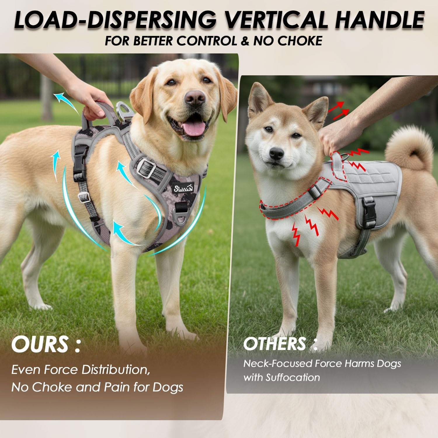 image:imageSlowTon No Pull Dog Harness Heavy Duty No Choke Pet Harness with 2 Leash Clips and Easy Control Vertical Handle Adjustable Soft Padded Dog Vest for Small Medium and Large DogsYellow Camo LargeGGray Camouflage