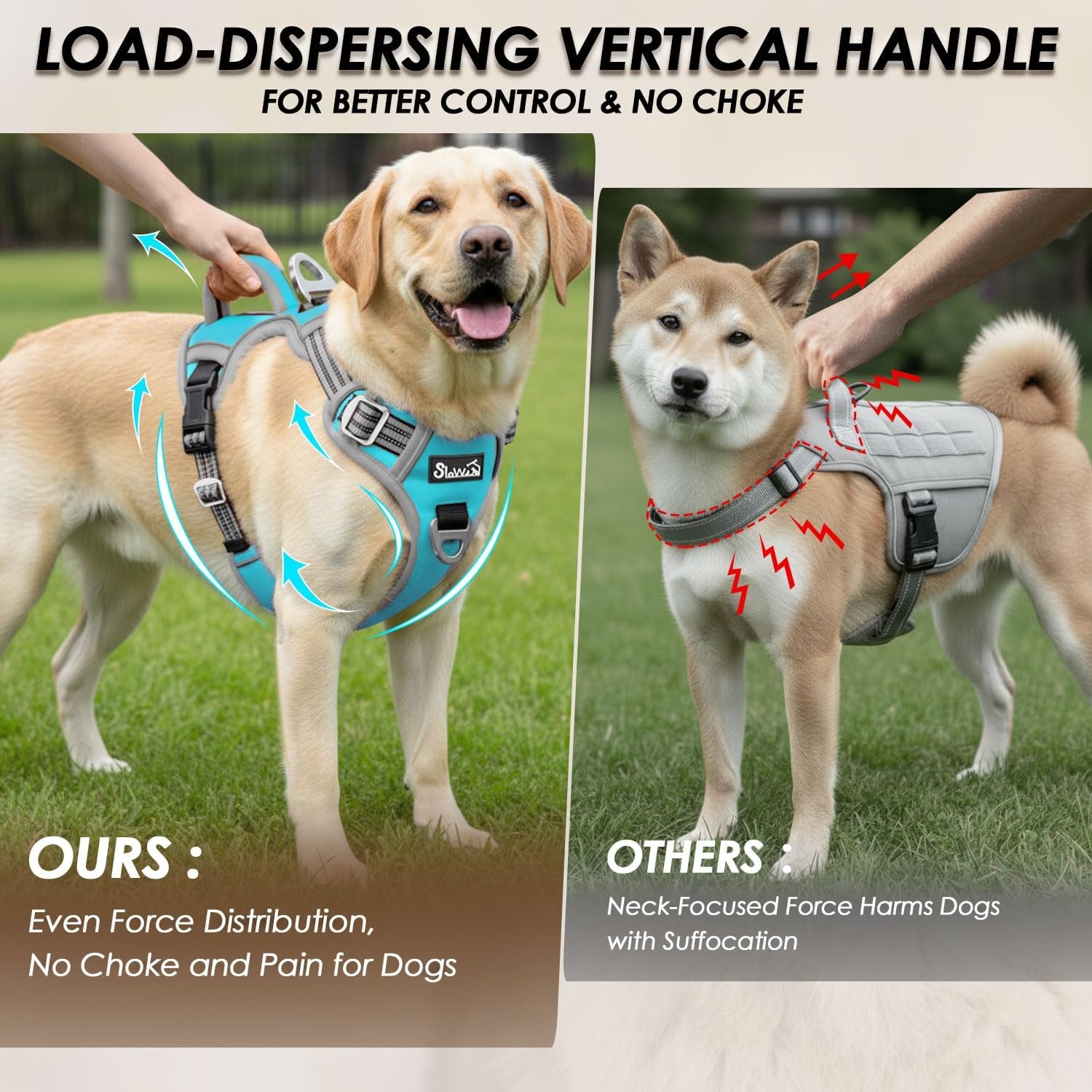 image:imageSlowTon No Pull Dog Harness Heavy Duty No Choke Pet Harness with 2 Leash Clips and Easy Control Vertical Handle Adjustable Soft Padded Dog Vest for Small Medium and Large DogsYellow Camo LargeFBlue