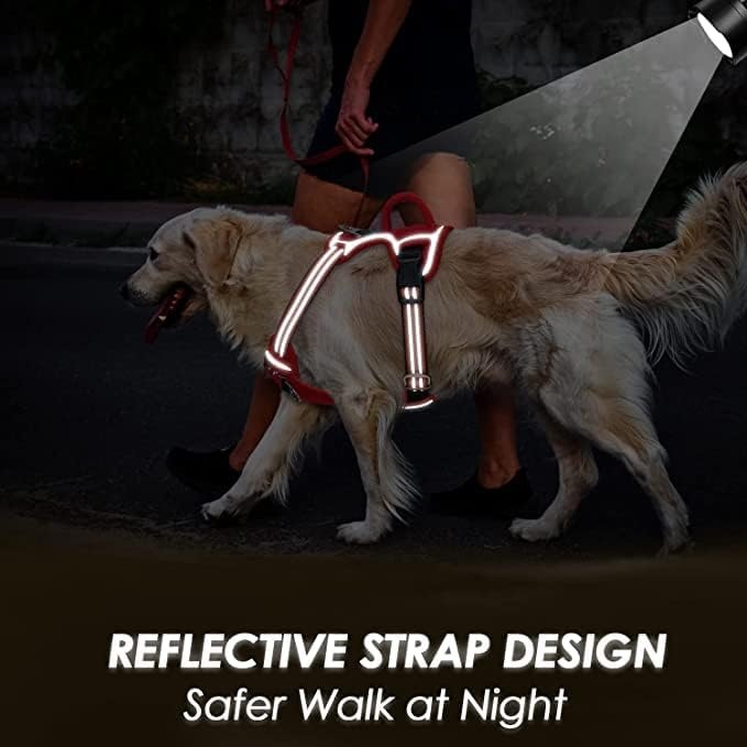 image:imageSlowTon No Pull Dog Harness Heavy Duty No Choke Pet Harness with 2 Leash Clips and Easy Control Vertical Handle Adjustable Soft Padded Dog Vest for Small Medium and Large DogsYellow Camo LargeCRed