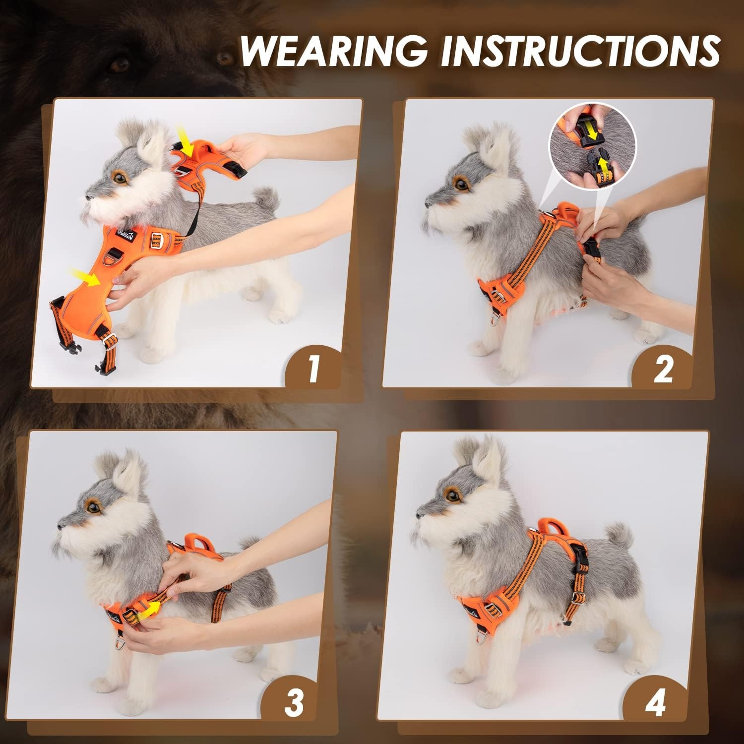 image:imageSlowTon No Pull Dog Harness Heavy Duty No Choke Pet Harness with 2 Leash Clips and Easy Control Vertical Handle Adjustable Soft Padded Dog Vest for Small Medium and Large DogsYellow Camo LargeBOrange