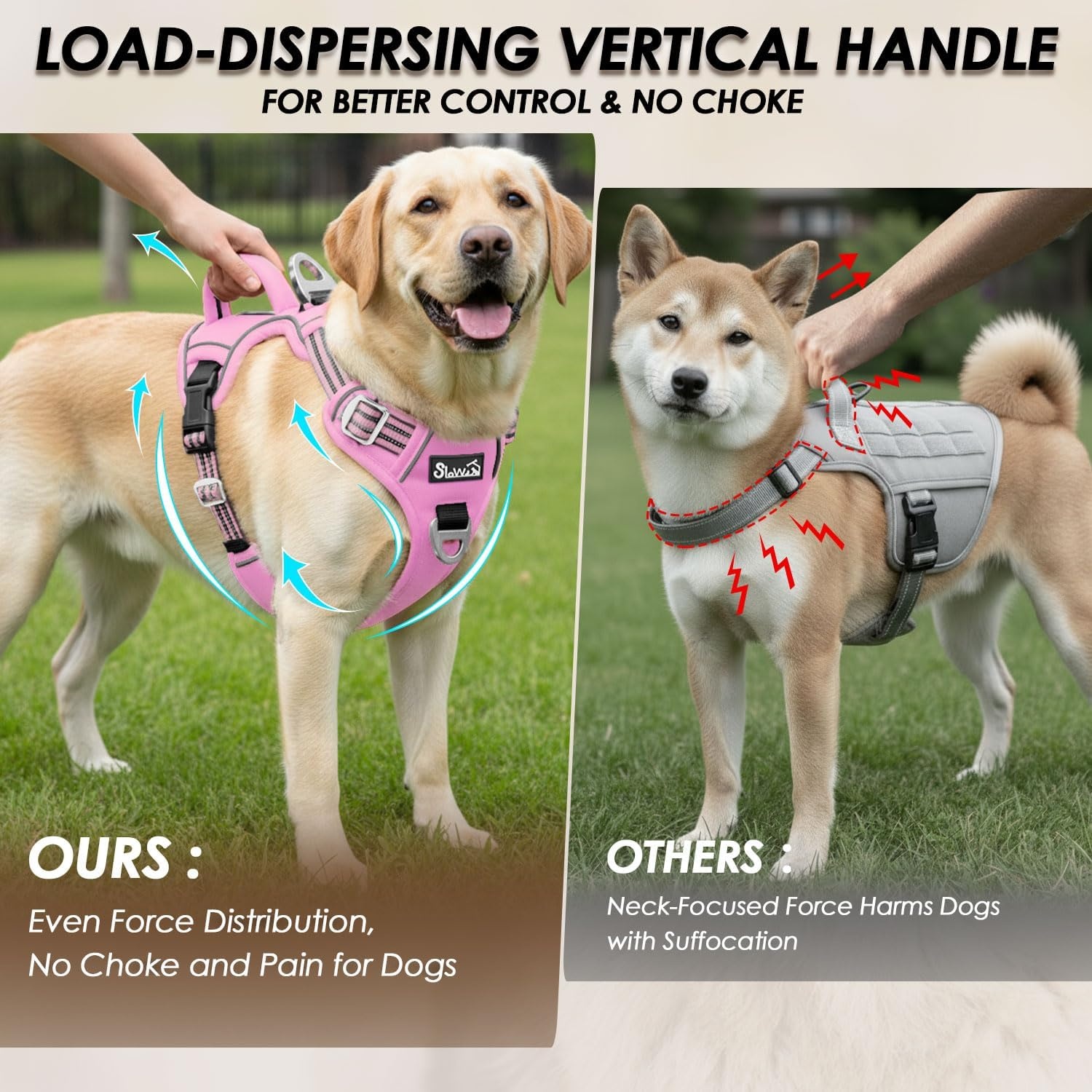 image:imageSlowTon No Pull Dog Harness Heavy Duty No Choke Pet Harness with 2 Leash Clips and Easy Control Vertical Handle Adjustable Soft Padded Dog Vest for Small Medium and Large DogsYellow Camo LargeEPink