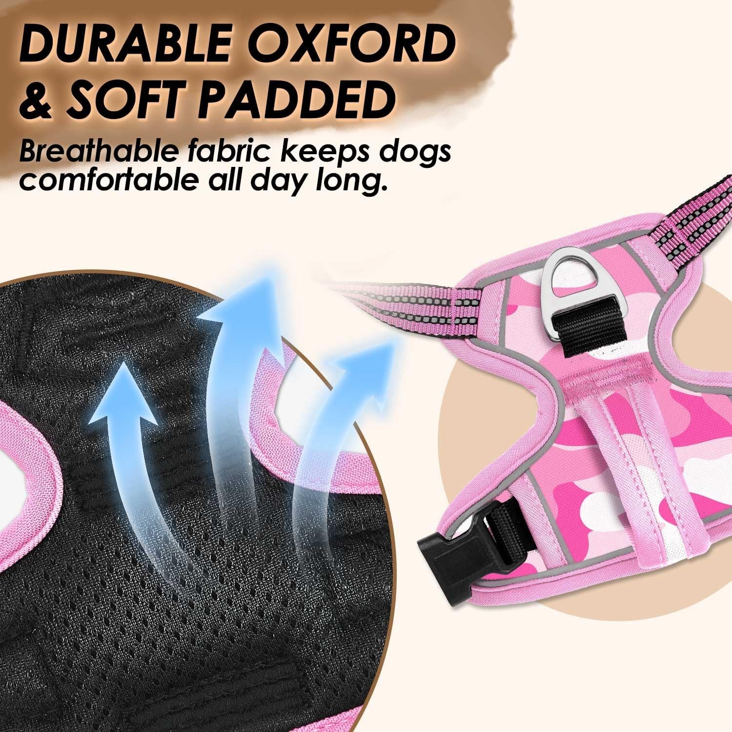 image:imageSlowTon No Pull Dog Harness Heavy Duty No Choke Pet Harness with 2 Leash Clips and Easy Control Vertical Handle Adjustable Soft Padded Dog Vest for Small Medium and Large DogsYellow Camo LargeJPink Camouflage