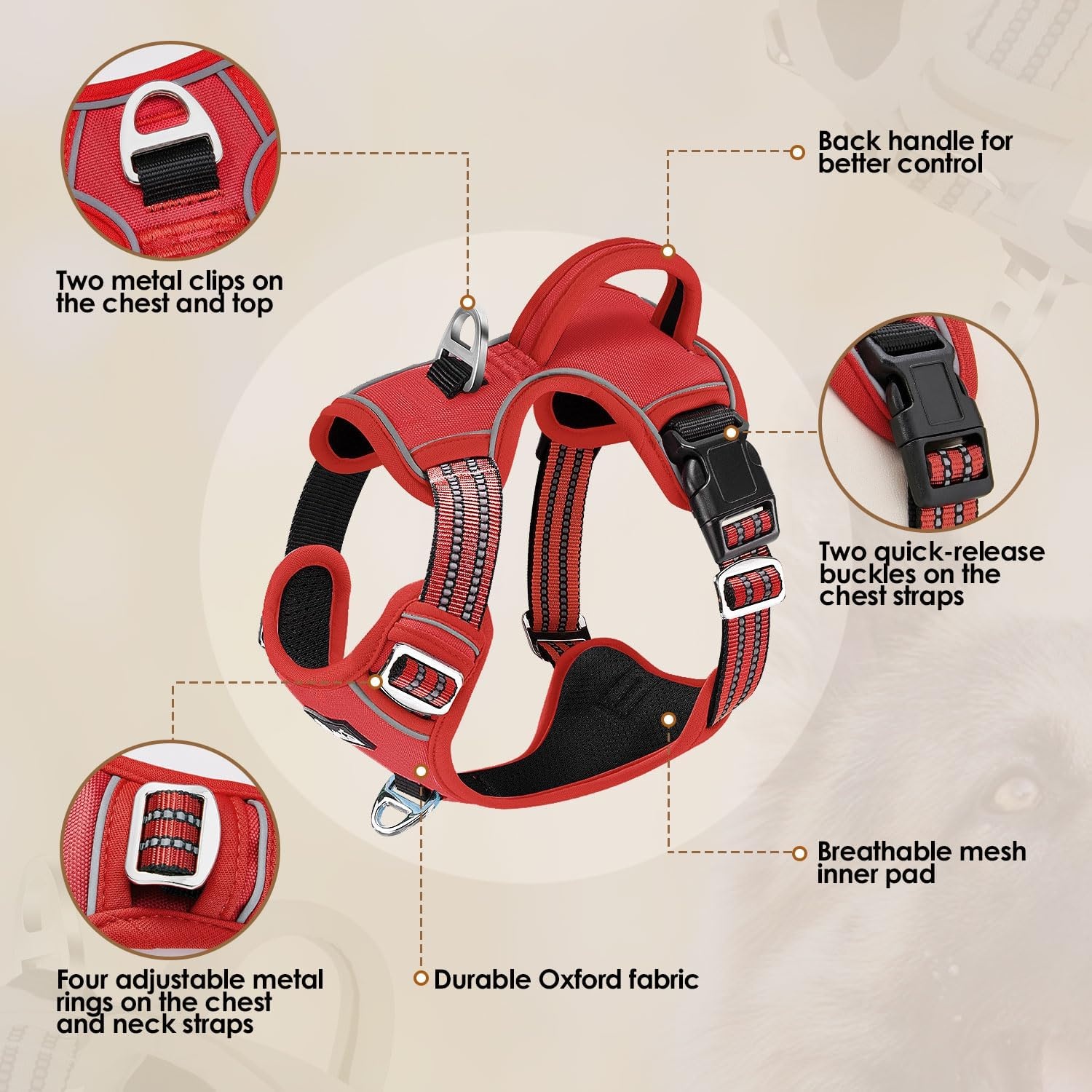 image:imageSlowTon No Pull Dog Harness Heavy Duty No Choke Pet Harness with 2 Leash Clips and Easy Control Vertical Handle Adjustable Soft Padded Dog Vest for Small Medium and Large DogsYellow Camo LargeCRed