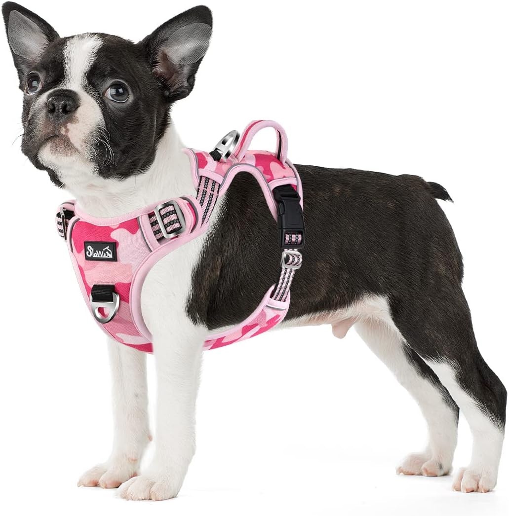 image:imageSlowTon No Pull Dog Harness Heavy Duty No Choke Pet Harness with 2 Leash Clips and Easy Control Vertical Handle Adjustable Soft Padded Dog Vest for Small Medium and Large DogsYellow Camo LargeJPink Camouflage