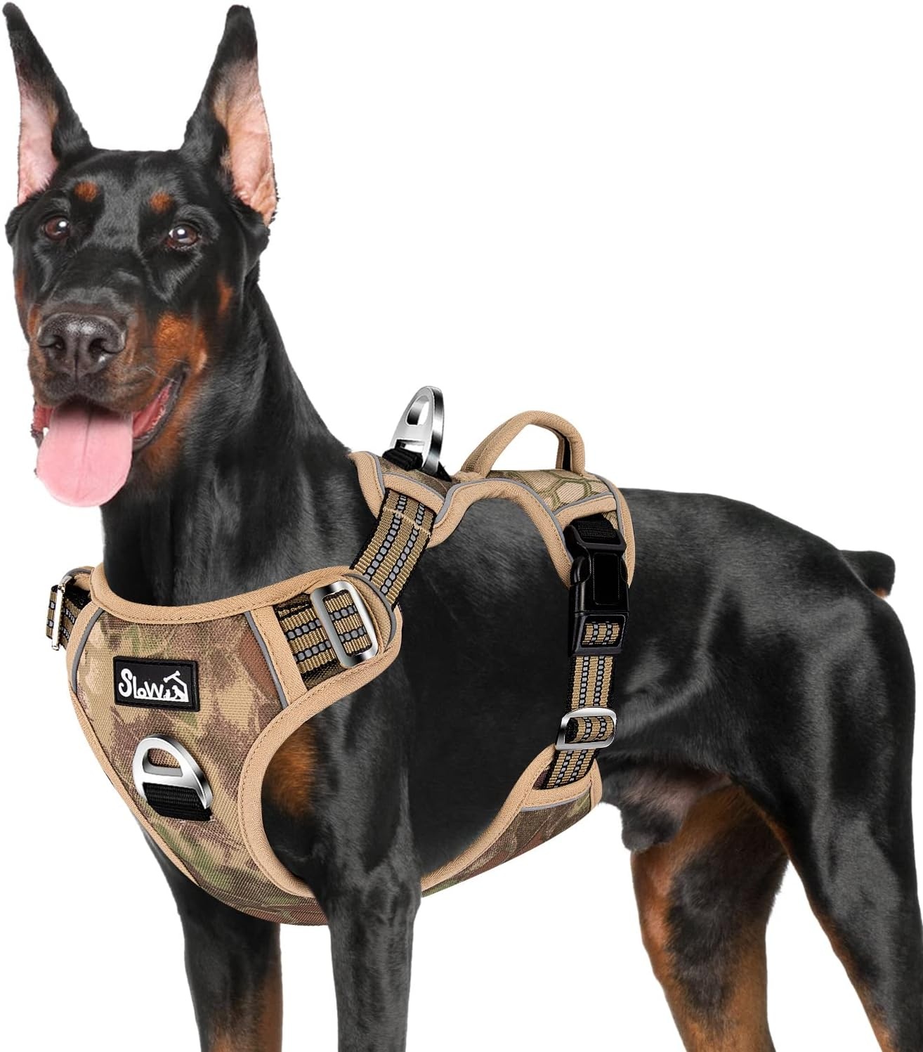 image:imageSlowTon No Pull Dog Harness Heavy Duty No Choke Pet Harness with 2 Leash Clips and Easy Control Vertical Handle Adjustable Soft Padded Dog Vest for Small Medium and Large DogsYellow Camo LargeIYellow Camouflage