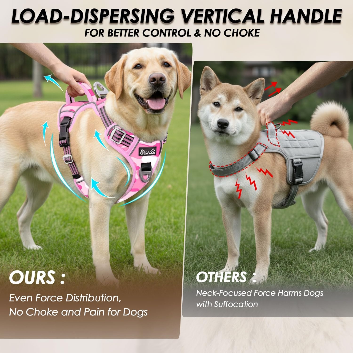 image:imageSlowTon No Pull Dog Harness Heavy Duty No Choke Pet Harness with 2 Leash Clips and Easy Control Vertical Handle Adjustable Soft Padded Dog Vest for Small Medium and Large DogsYellow Camo LargeJPink Camouflage