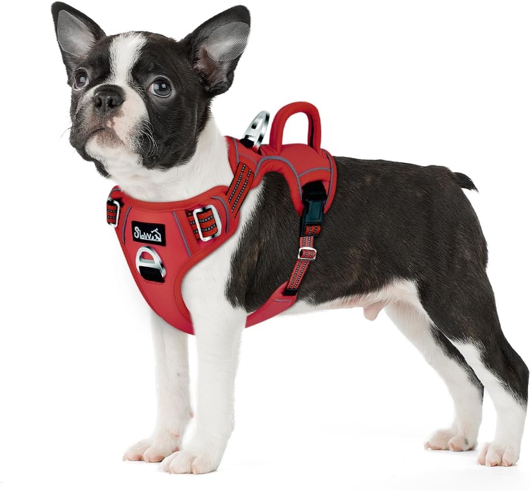 image:imageSlowTon No Pull Dog Harness Heavy Duty No Choke Pet Harness with 2 Leash Clips and Easy Control Vertical Handle Adjustable Soft Padded Dog Vest for Small Medium and Large DogsYellow Camo LargeCRed