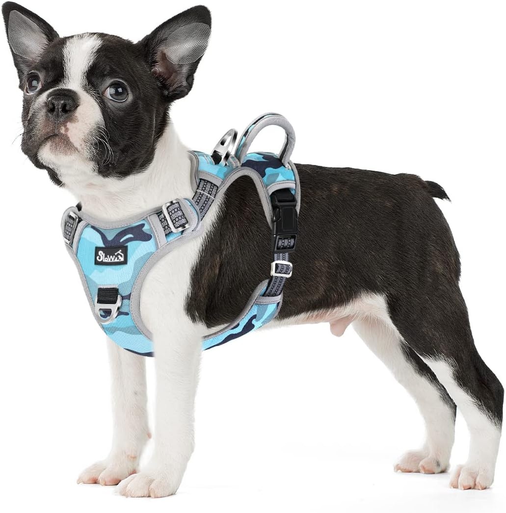 image:imageSlowTon No Pull Dog Harness Heavy Duty No Choke Pet Harness with 2 Leash Clips and Easy Control Vertical Handle Adjustable Soft Padded Dog Vest for Small Medium and Large DogsYellow Camo LargeKBlue Camouflage