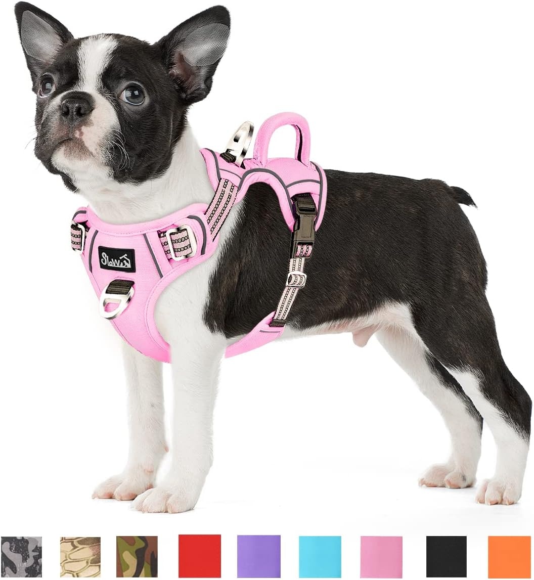 image:imageSlowTon No Pull Dog Harness Heavy Duty No Choke Pet Harness with 2 Leash Clips and Easy Control Vertical Handle Adjustable Soft Padded Dog Vest for Small Medium and Large DogsYellow Camo LargeEPink