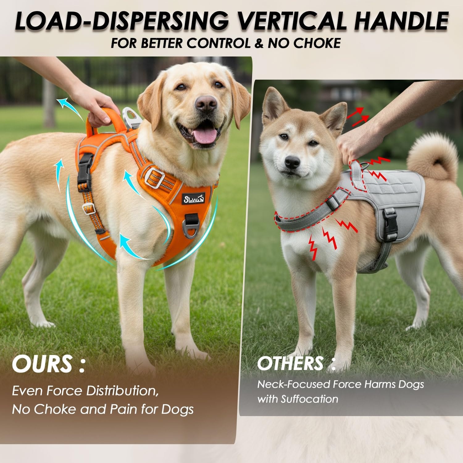 image:imageSlowTon No Pull Dog Harness Heavy Duty No Choke Pet Harness with 2 Leash Clips and Easy Control Vertical Handle Adjustable Soft Padded Dog Vest for Small Medium and Large DogsYellow Camo LargeBOrange