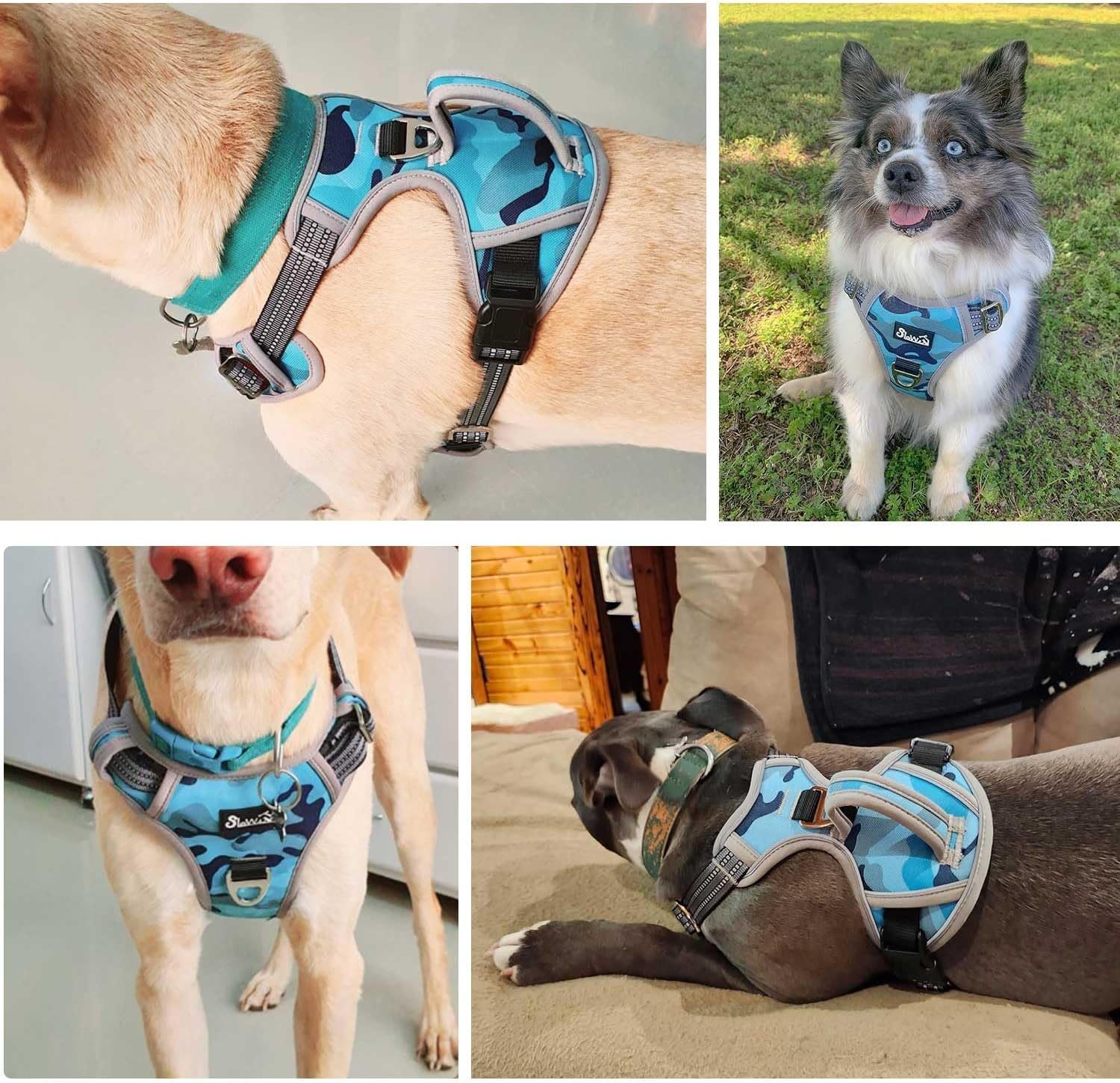 image:imageSlowTon No Pull Dog Harness Heavy Duty No Choke Pet Harness with 2 Leash Clips and Easy Control Vertical Handle Adjustable Soft Padded Dog Vest for Small Medium and Large DogsYellow Camo LargeKBlue Camouflage