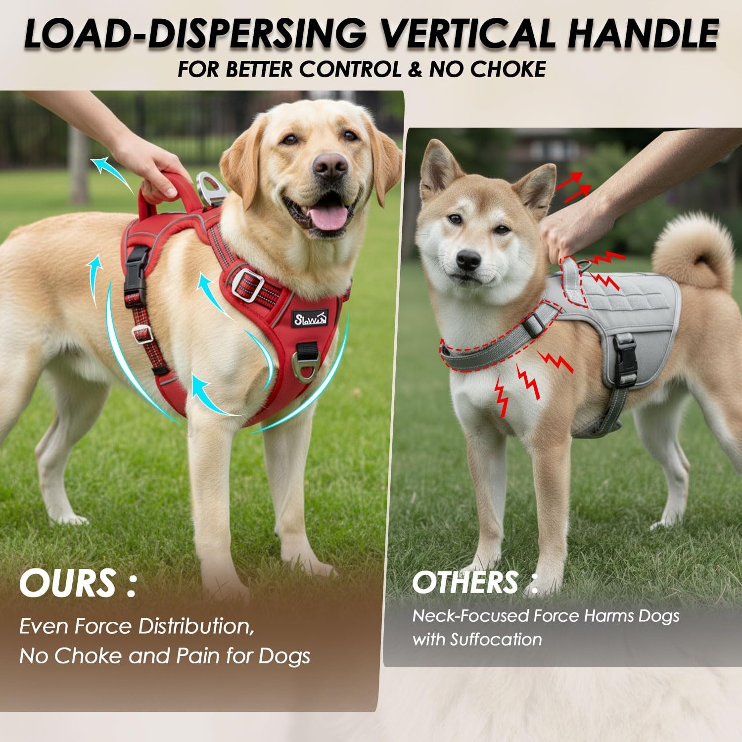 image:imageSlowTon No Pull Dog Harness Heavy Duty No Choke Pet Harness with 2 Leash Clips and Easy Control Vertical Handle Adjustable Soft Padded Dog Vest for Small Medium and Large DogsYellow Camo LargeCRed