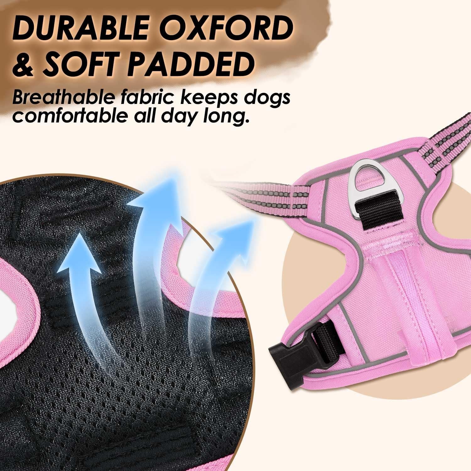 image:imageSlowTon No Pull Dog Harness Heavy Duty No Choke Pet Harness with 2 Leash Clips and Easy Control Vertical Handle Adjustable Soft Padded Dog Vest for Small Medium and Large DogsYellow Camo LargeEPink