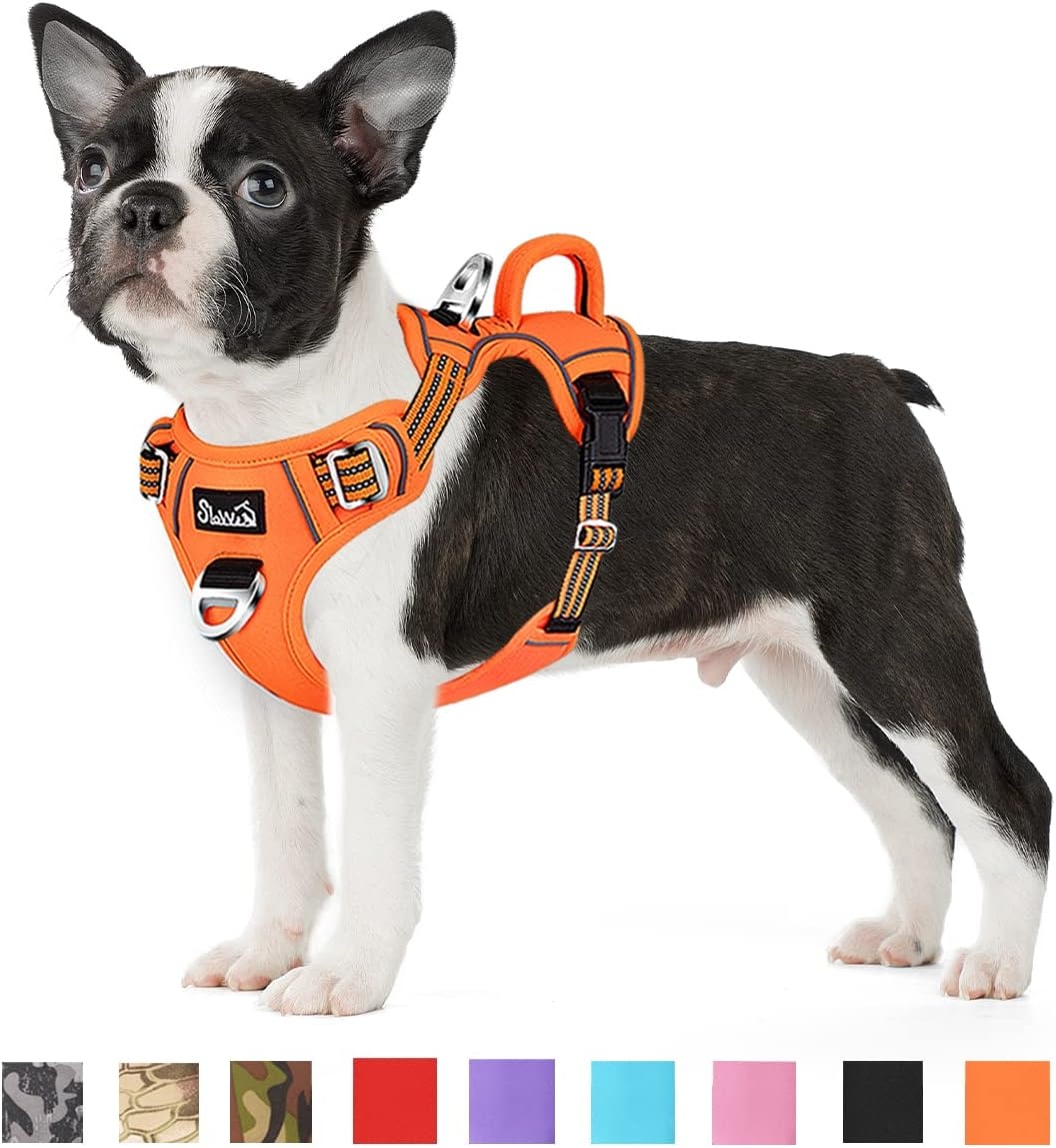 image:imageSlowTon No Pull Dog Harness Heavy Duty No Choke Pet Harness with 2 Leash Clips and Easy Control Vertical Handle Adjustable Soft Padded Dog Vest for Small Medium and Large DogsYellow Camo LargeBOrange