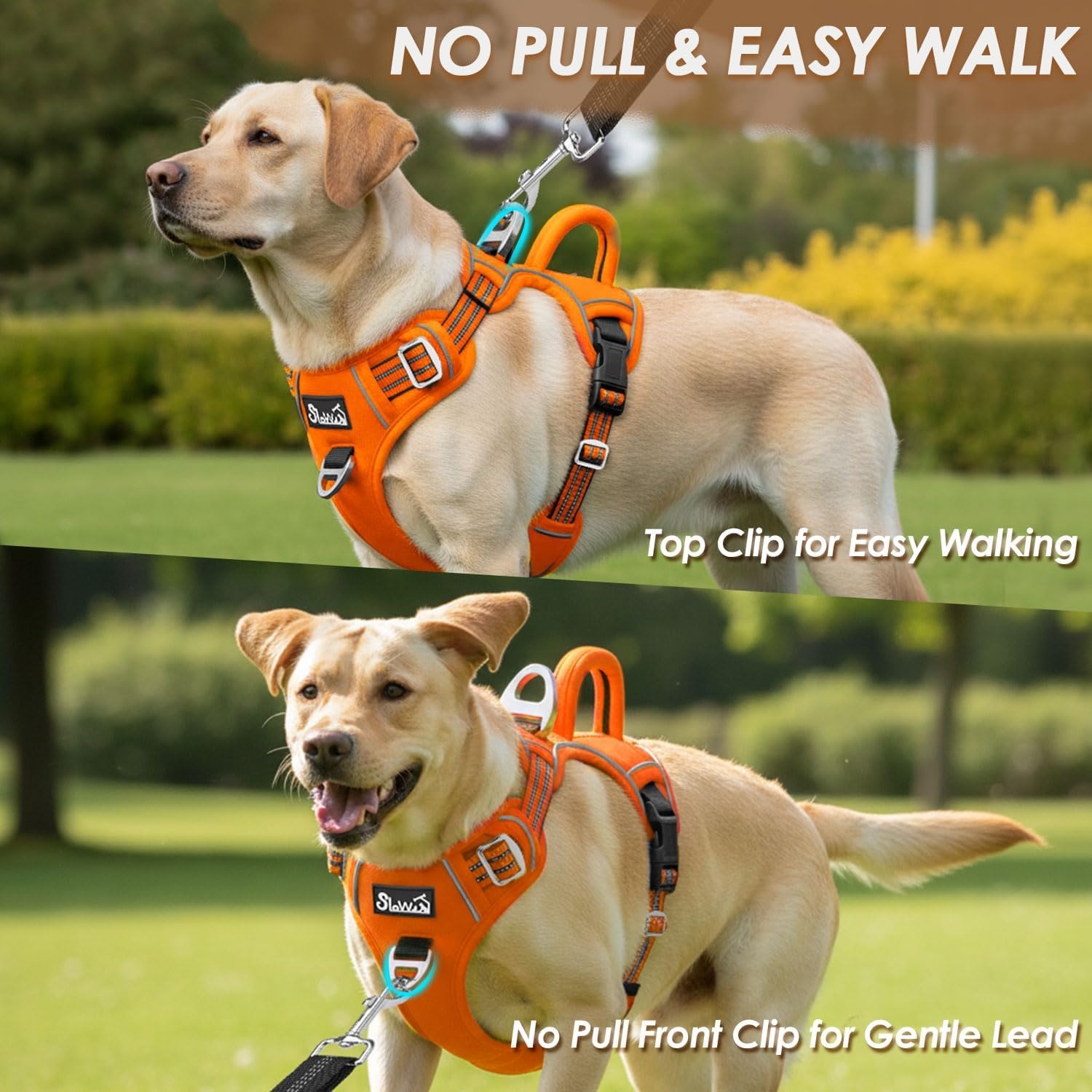 image:imageSlowTon No Pull Dog Harness Heavy Duty No Choke Pet Harness with 2 Leash Clips and Easy Control Vertical Handle Adjustable Soft Padded Dog Vest for Small Medium and Large DogsYellow Camo LargeBOrange