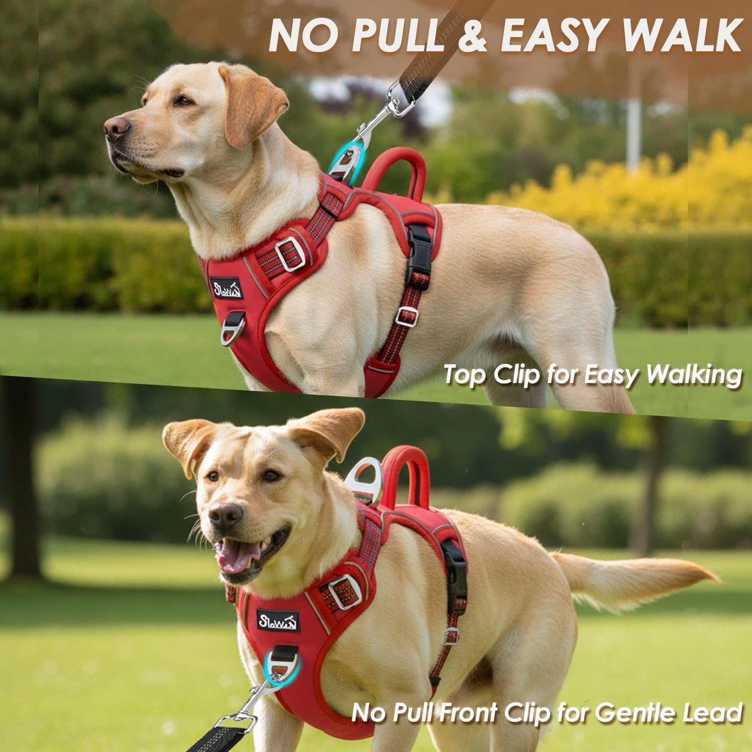 image:imageSlowTon No Pull Dog Harness Heavy Duty No Choke Pet Harness with 2 Leash Clips and Easy Control Vertical Handle Adjustable Soft Padded Dog Vest for Small Medium and Large DogsYellow Camo LargeCRed