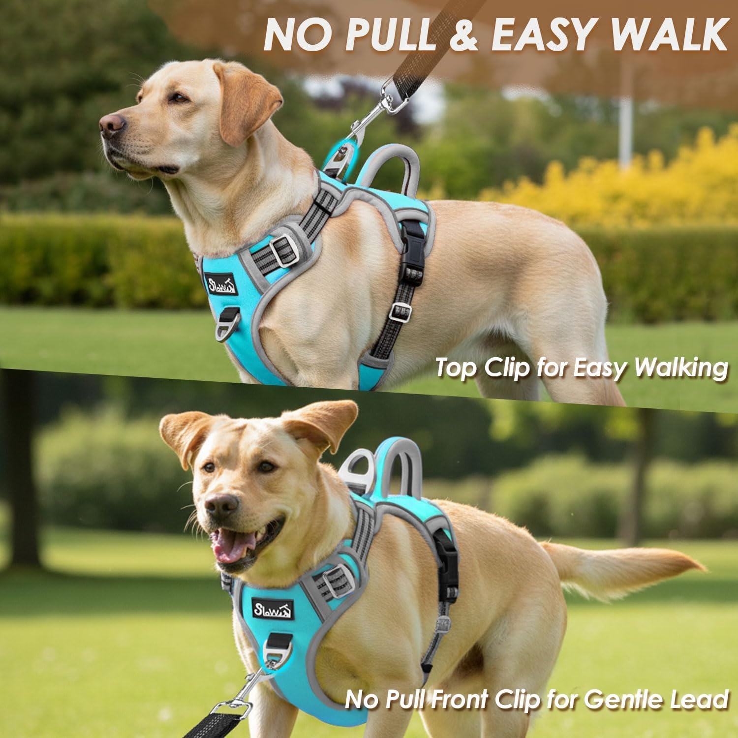 image:imageSlowTon No Pull Dog Harness Heavy Duty No Choke Pet Harness with 2 Leash Clips and Easy Control Vertical Handle Adjustable Soft Padded Dog Vest for Small Medium and Large DogsYellow Camo LargeFBlue