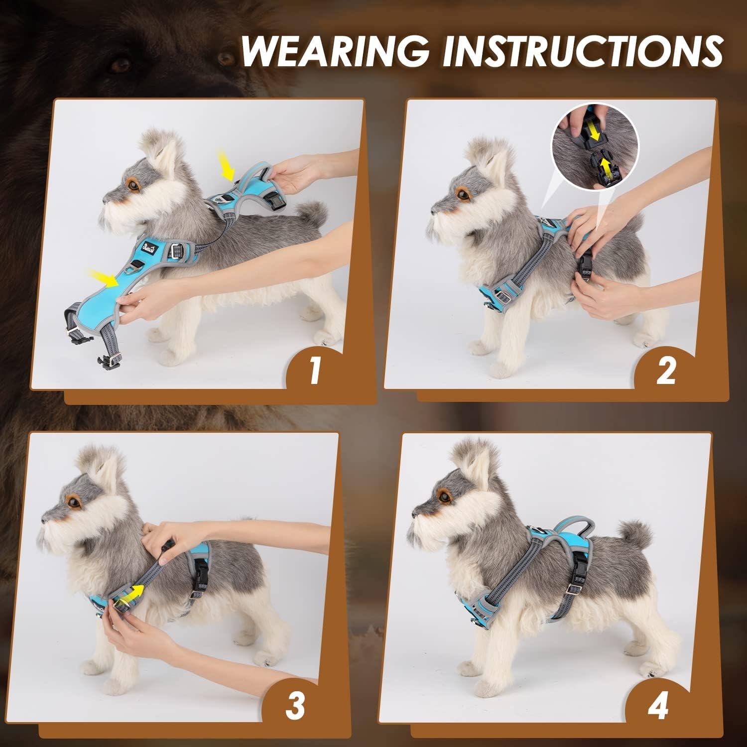 image:imageSlowTon No Pull Dog Harness Heavy Duty No Choke Pet Harness with 2 Leash Clips and Easy Control Vertical Handle Adjustable Soft Padded Dog Vest for Small Medium and Large DogsYellow Camo LargeFBlue
