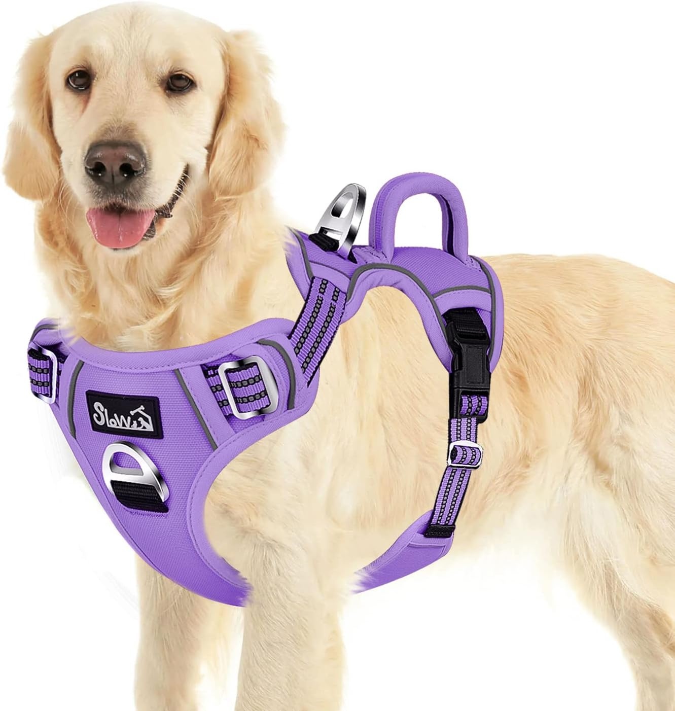 image:imageSlowTon No Pull Dog Harness Heavy Duty No Choke Pet Harness with 2 Leash Clips and Easy Control Vertical Handle Adjustable Soft Padded Dog Vest for Small Medium and Large DogsYellow Camo LargeDPurple