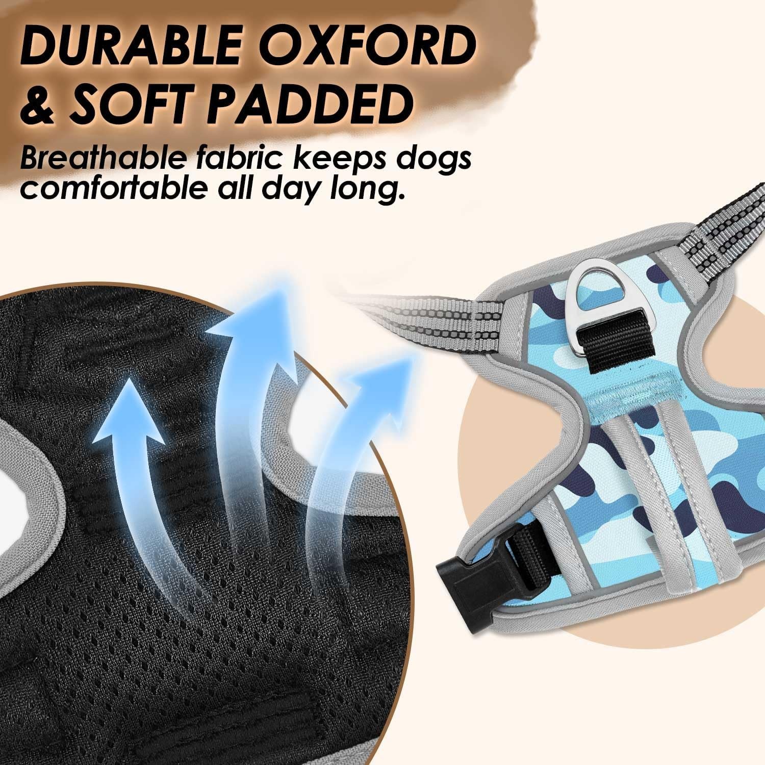 image:imageSlowTon No Pull Dog Harness Heavy Duty No Choke Pet Harness with 2 Leash Clips and Easy Control Vertical Handle Adjustable Soft Padded Dog Vest for Small Medium and Large DogsYellow Camo LargeKBlue Camouflage