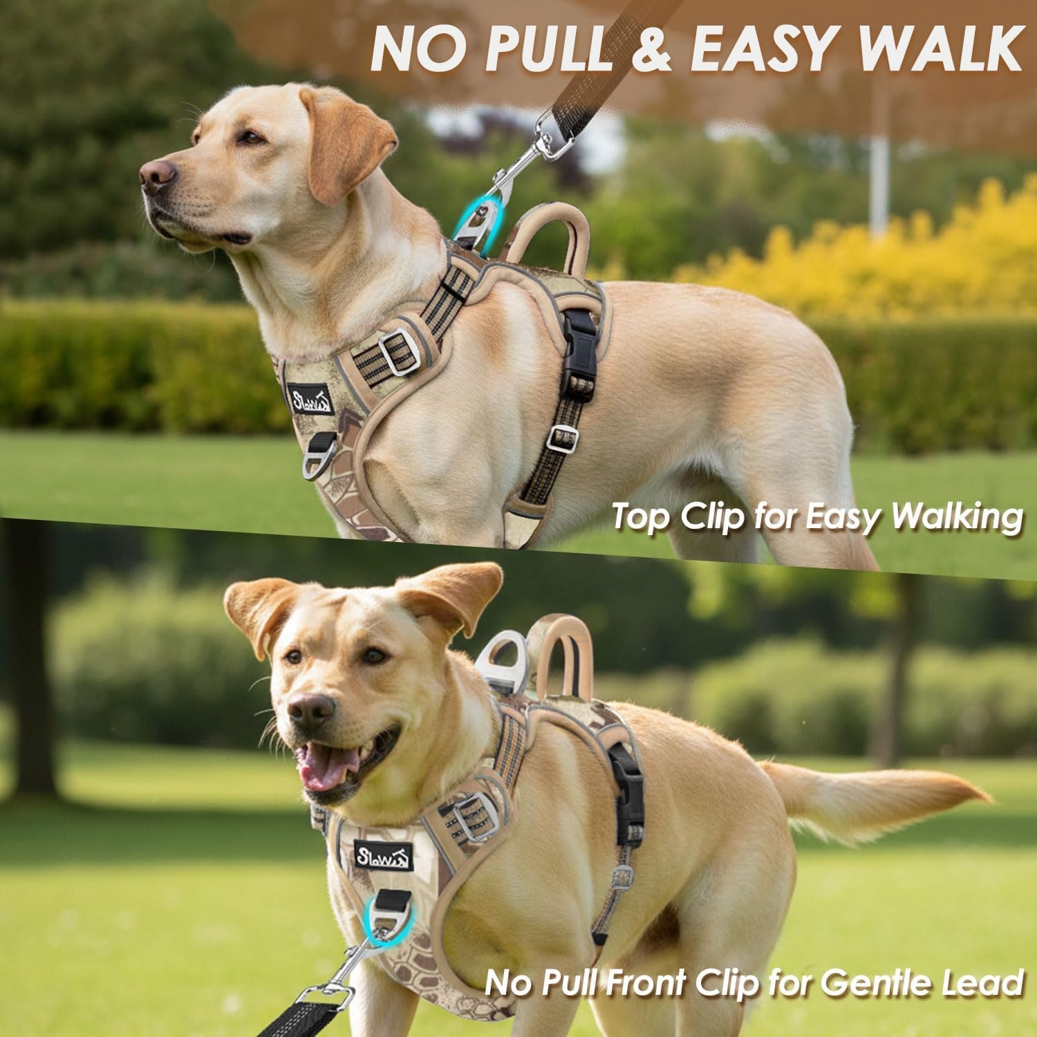 image:imageSlowTon No Pull Dog Harness Heavy Duty No Choke Pet Harness with 2 Leash Clips and Easy Control Vertical Handle Adjustable Soft Padded Dog Vest for Small Medium and Large DogsYellow Camo LargeIYellow Camouflage