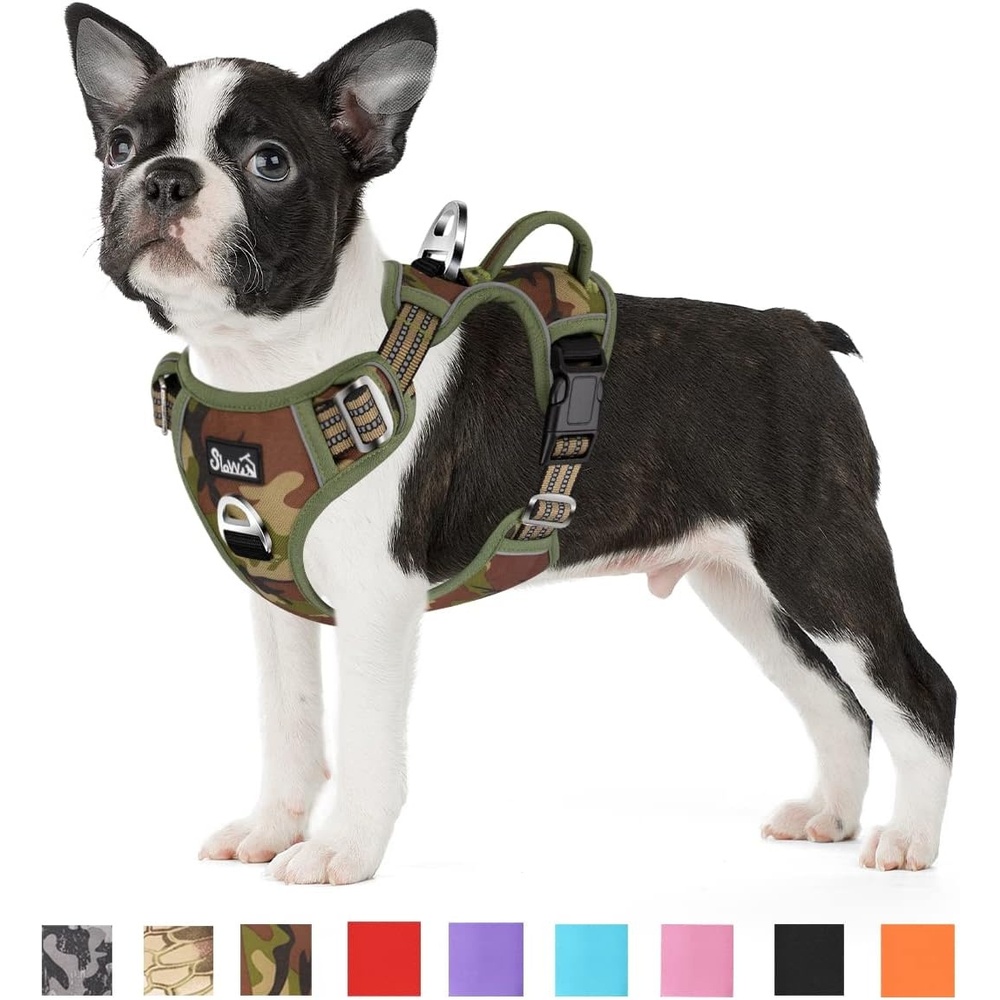 image:imageSlowTon No Pull Dog Harness Heavy Duty No Choke Pet Harness with 2 Leash Clips and Easy Control Vertical Handle Adjustable Soft Padded Dog Vest for Small Medium and Large DogsYellow Camo LargeHGreen Camouflage
