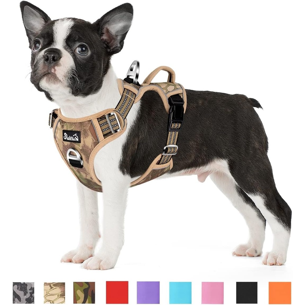 image:imageSlowTon No Pull Dog Harness Heavy Duty No Choke Pet Harness with 2 Leash Clips and Easy Control Vertical Handle Adjustable Soft Padded Dog Vest for Small Medium and Large DogsYellow Camo LargeIYellow Camouflage