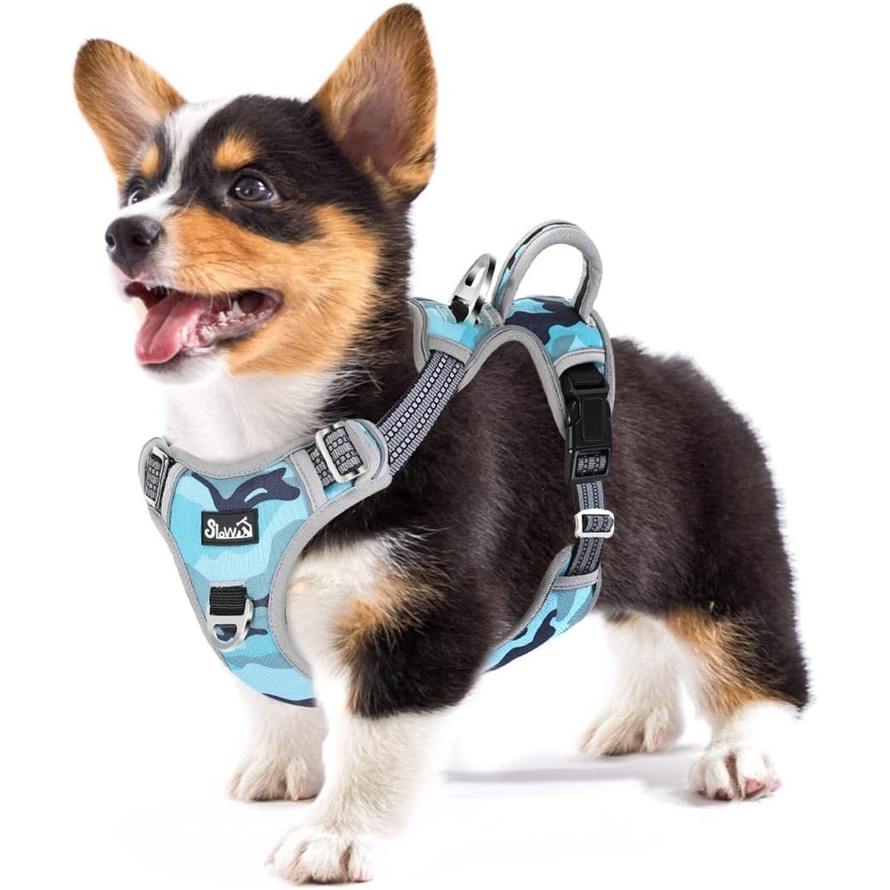 image:imageSlowTon No Pull Dog Harness Heavy Duty No Choke Pet Harness with 2 Leash Clips and Easy Control Vertical Handle Adjustable Soft Padded Dog Vest for Small Medium and Large DogsYellow Camo LargeKBlue Camouflage