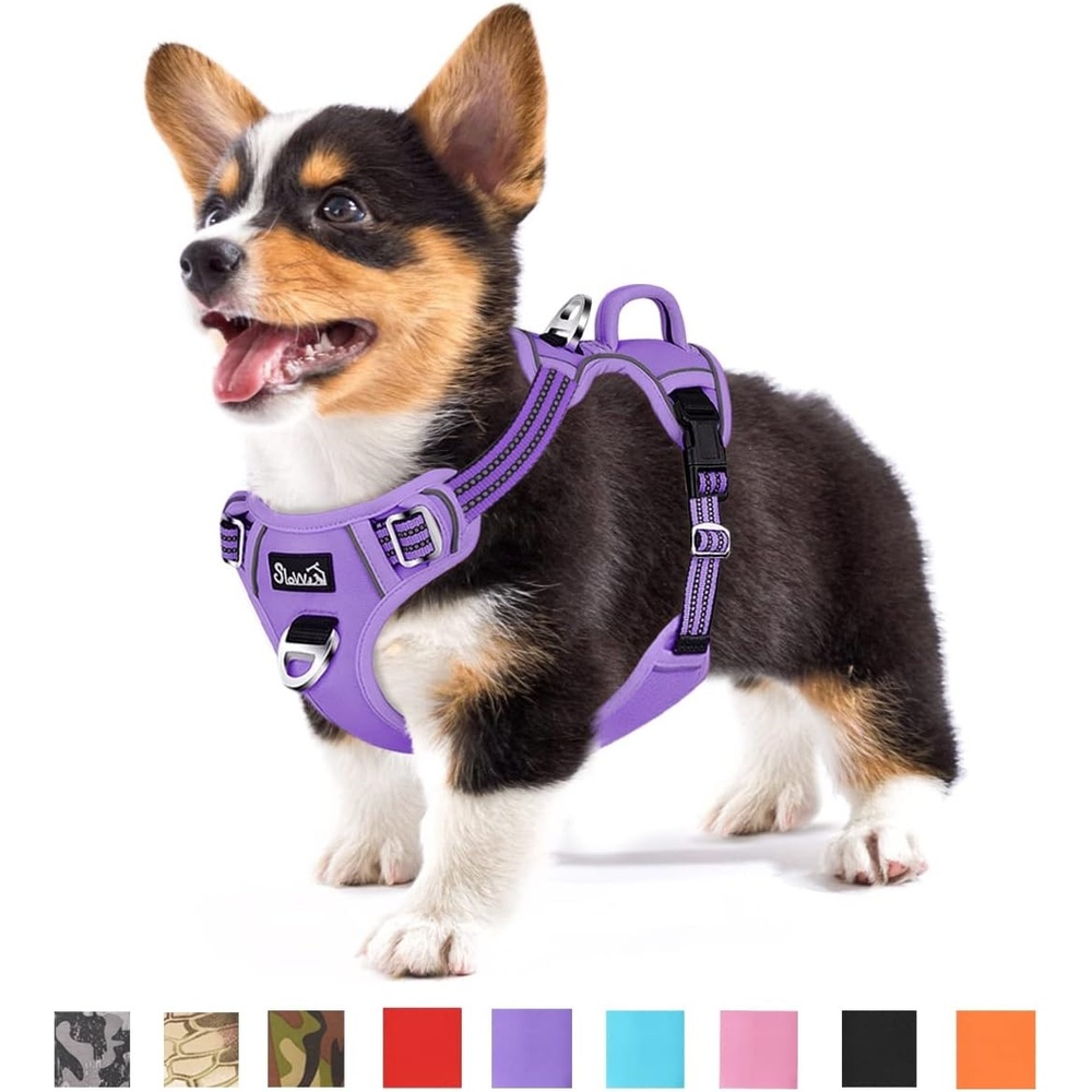 image:imageSlowTon No Pull Dog Harness Heavy Duty No Choke Pet Harness with 2 Leash Clips and Easy Control Vertical Handle Adjustable Soft Padded Dog Vest for Small Medium and Large DogsYellow Camo LargeDPurple