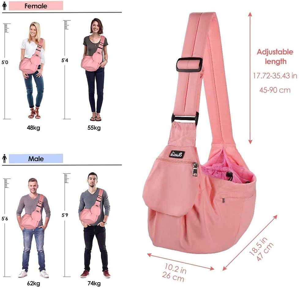 image:imageSlowTon Dog Carrier Sling Hard Bottom Support Dog Carriers for Small Dogs with Adjustable Padded Shoudler Strap Dog Purse for Puppy Cat Pet with Drawstring Opening Storage Zipper Pockets GreyPeach