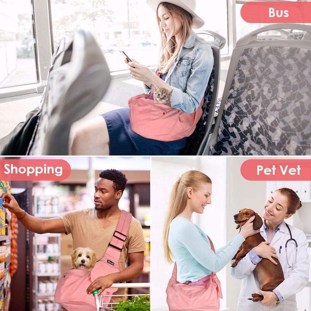image:imageSlowTon Dog Carrier Sling Hard Bottom Support Dog Carriers for Small Dogs with Adjustable Padded Shoudler Strap Dog Purse for Puppy Cat Pet with Drawstring Opening Storage Zipper Pockets GreyPeach