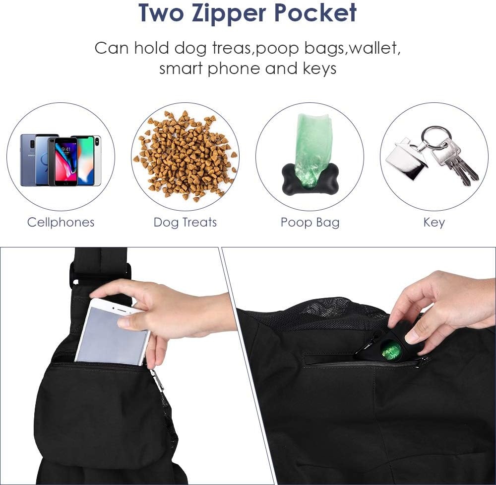 image:imageSlowTon Dog Carrier Sling Hard Bottom Support Dog Carriers for Small Dogs with Adjustable Padded Shoudler Strap Dog Purse for Puppy Cat Pet with Drawstring Opening Storage Zipper Pockets GreyBlack