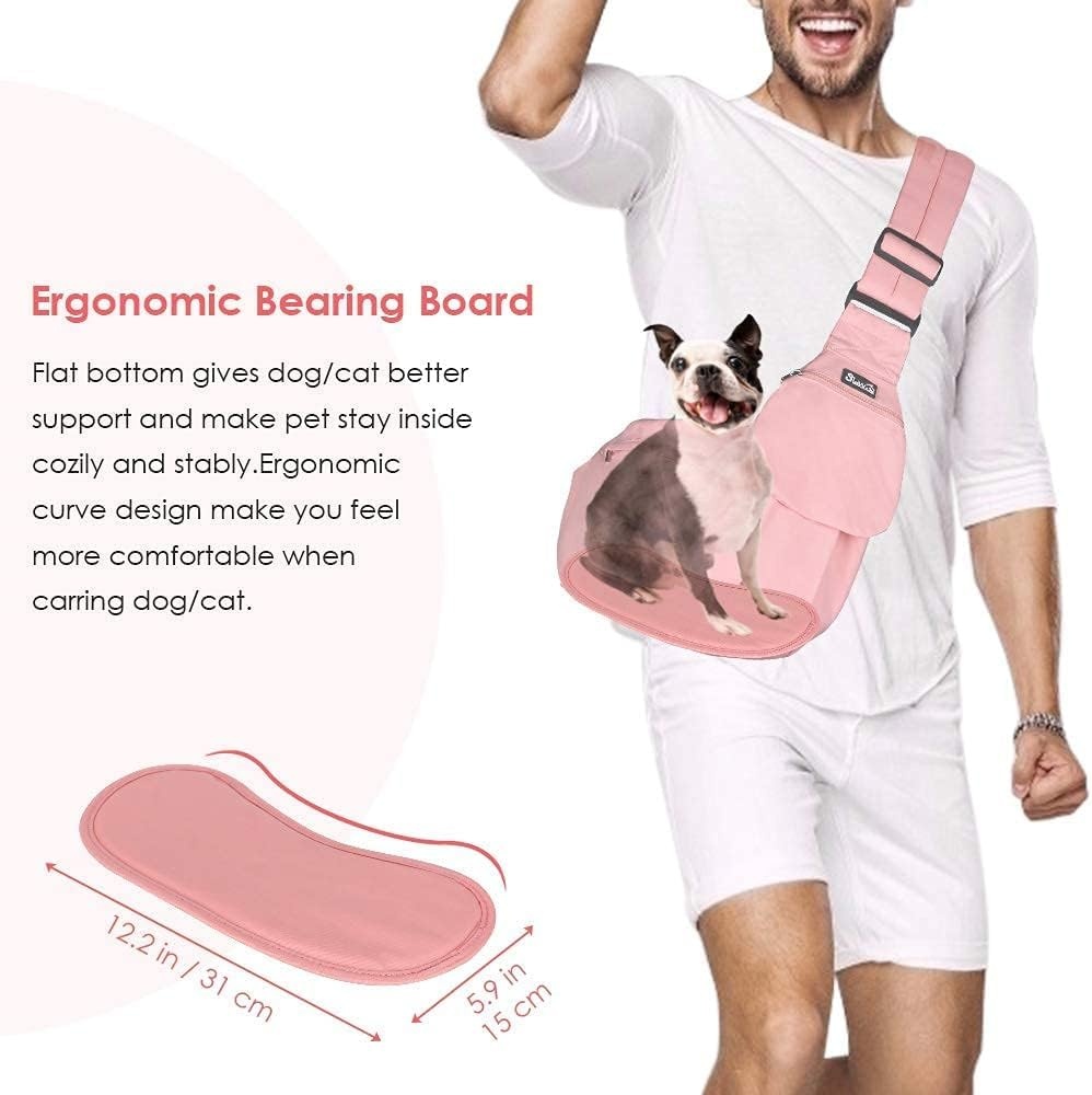 image:imageSlowTon Dog Carrier Sling Hard Bottom Support Dog Carriers for Small Dogs with Adjustable Padded Shoudler Strap Dog Purse for Puppy Cat Pet with Drawstring Opening Storage Zipper Pockets GreyPeach