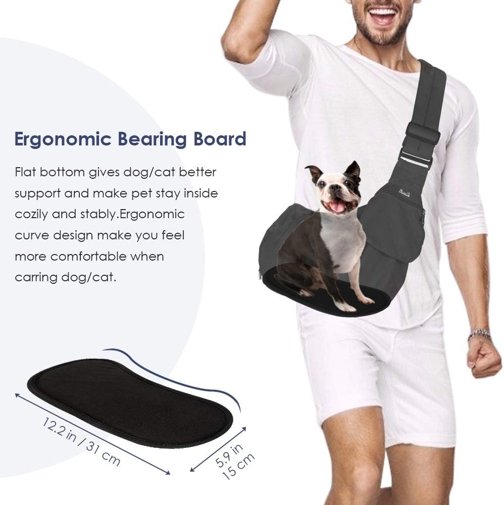 image:imageSlowTon Dog Carrier Sling Hard Bottom Support Dog Carriers for Small Dogs with Adjustable Padded Shoudler Strap Dog Purse for Puppy Cat Pet with Drawstring Opening Storage Zipper Pockets GreyBlack