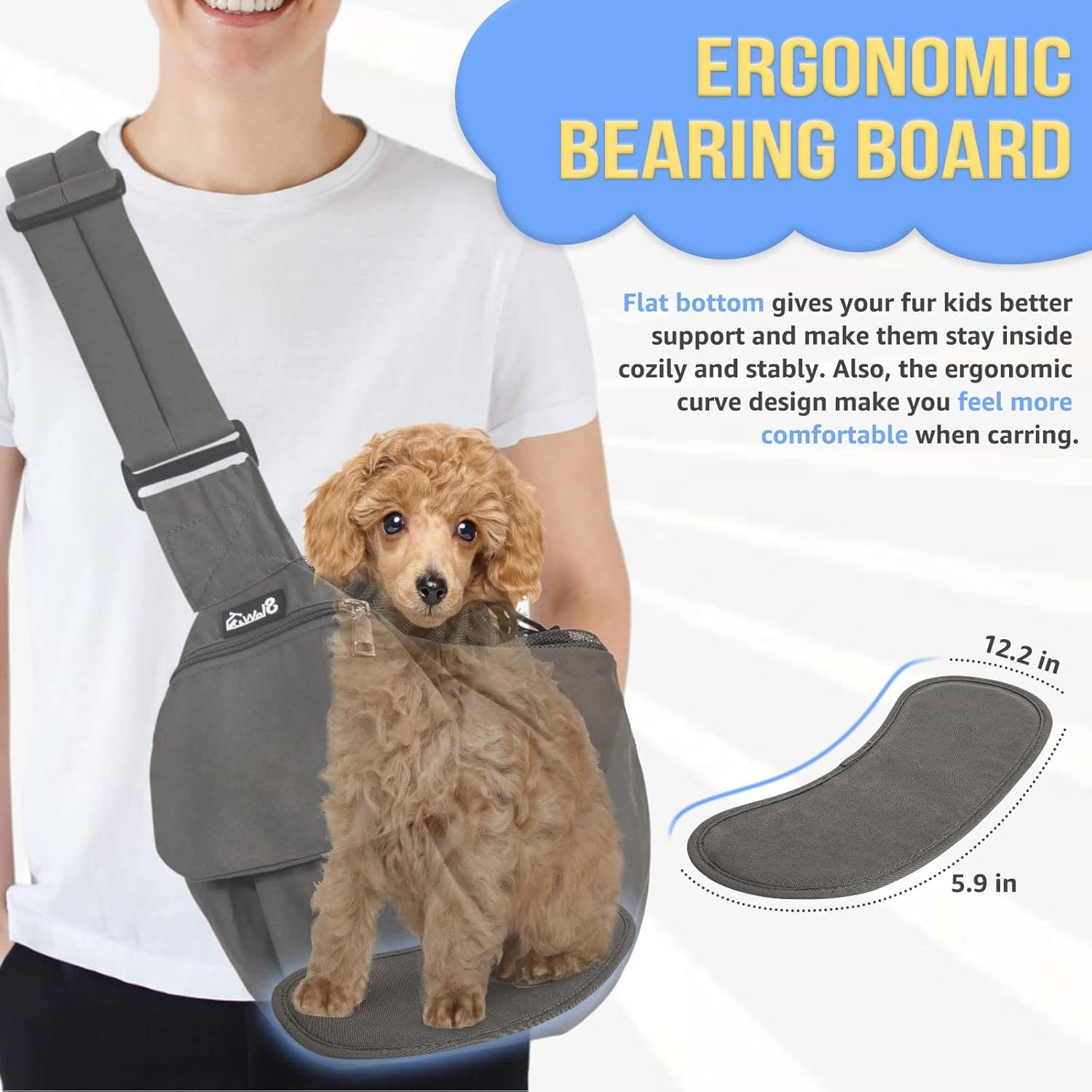 image:imageSlowTon Dog Carrier Sling Hard Bottom Support Dog Carriers for Small Dogs with Adjustable Padded Shoudler Strap Dog Purse for Puppy Cat Pet with Drawstring Opening Storage Zipper Pockets GreyGrey