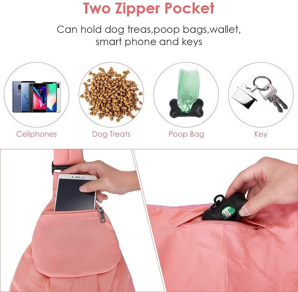 image:imageSlowTon Dog Carrier Sling Hard Bottom Support Dog Carriers for Small Dogs with Adjustable Padded Shoudler Strap Dog Purse for Puppy Cat Pet with Drawstring Opening Storage Zipper Pockets GreyPeach