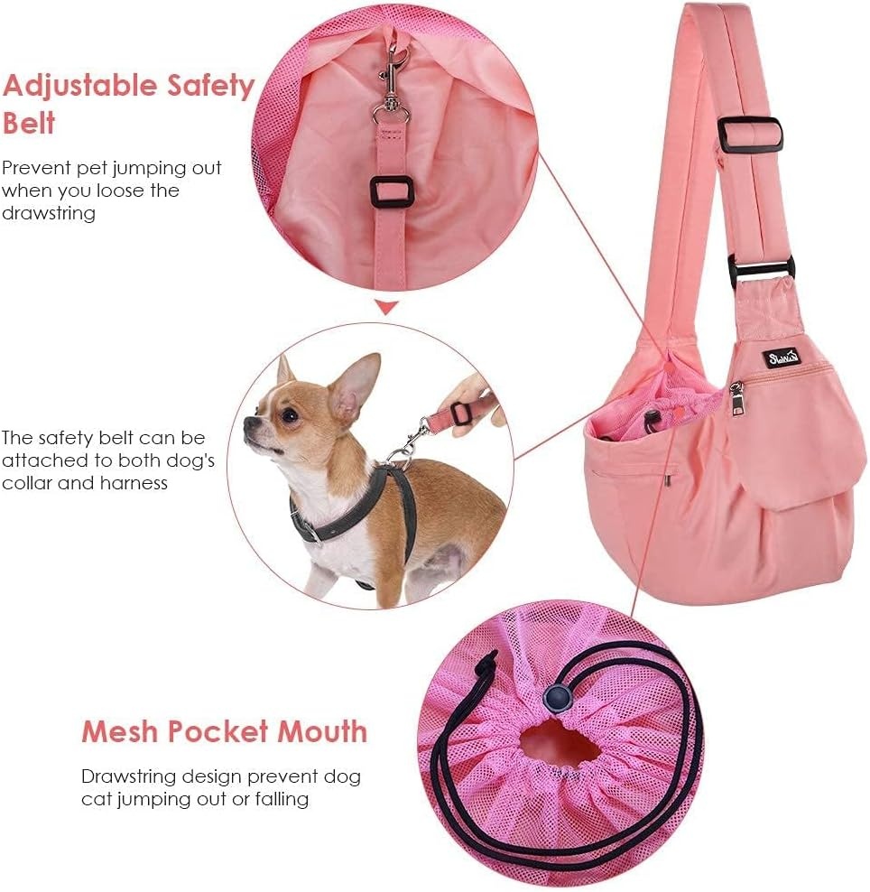 image:imageSlowTon Dog Carrier Sling Hard Bottom Support Dog Carriers for Small Dogs with Adjustable Padded Shoudler Strap Dog Purse for Puppy Cat Pet with Drawstring Opening Storage Zipper Pockets GreyPeach